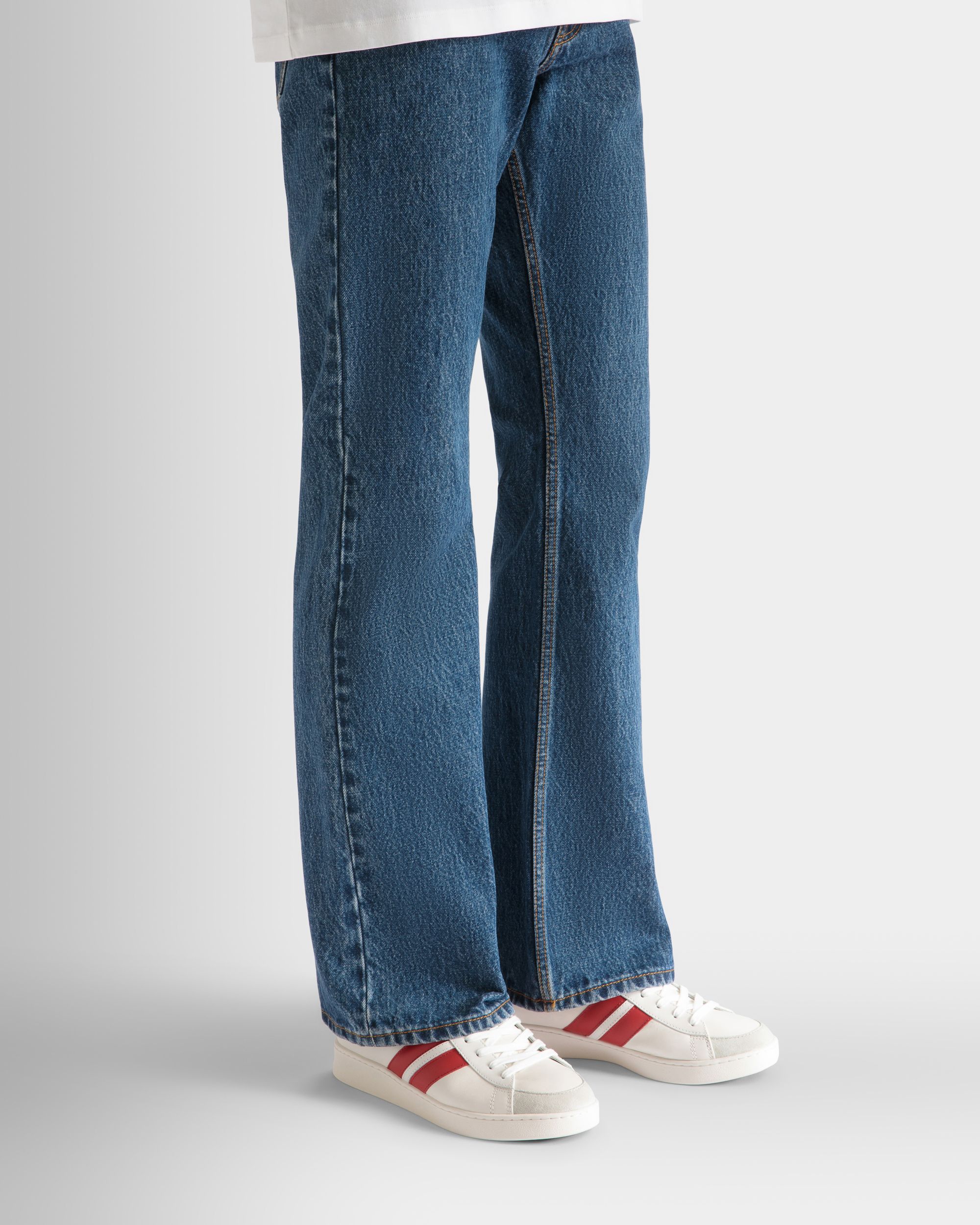 Sneaker Tennis En Cuir Blanc Et Candy Red - Homme - Bally - 02