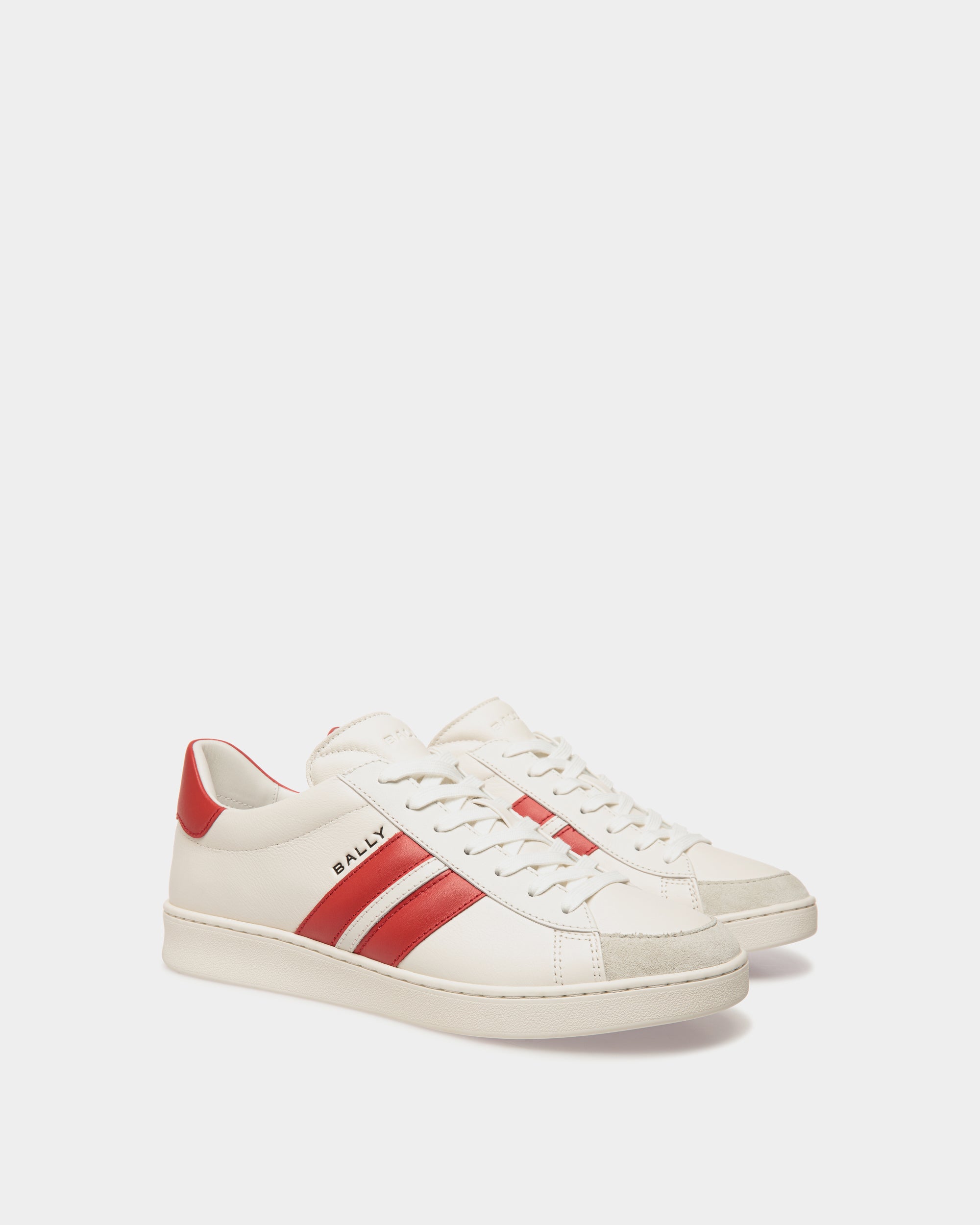 Sneaker Tennis En Cuir Blanc Et Candy Red - Homme - Bally - 03