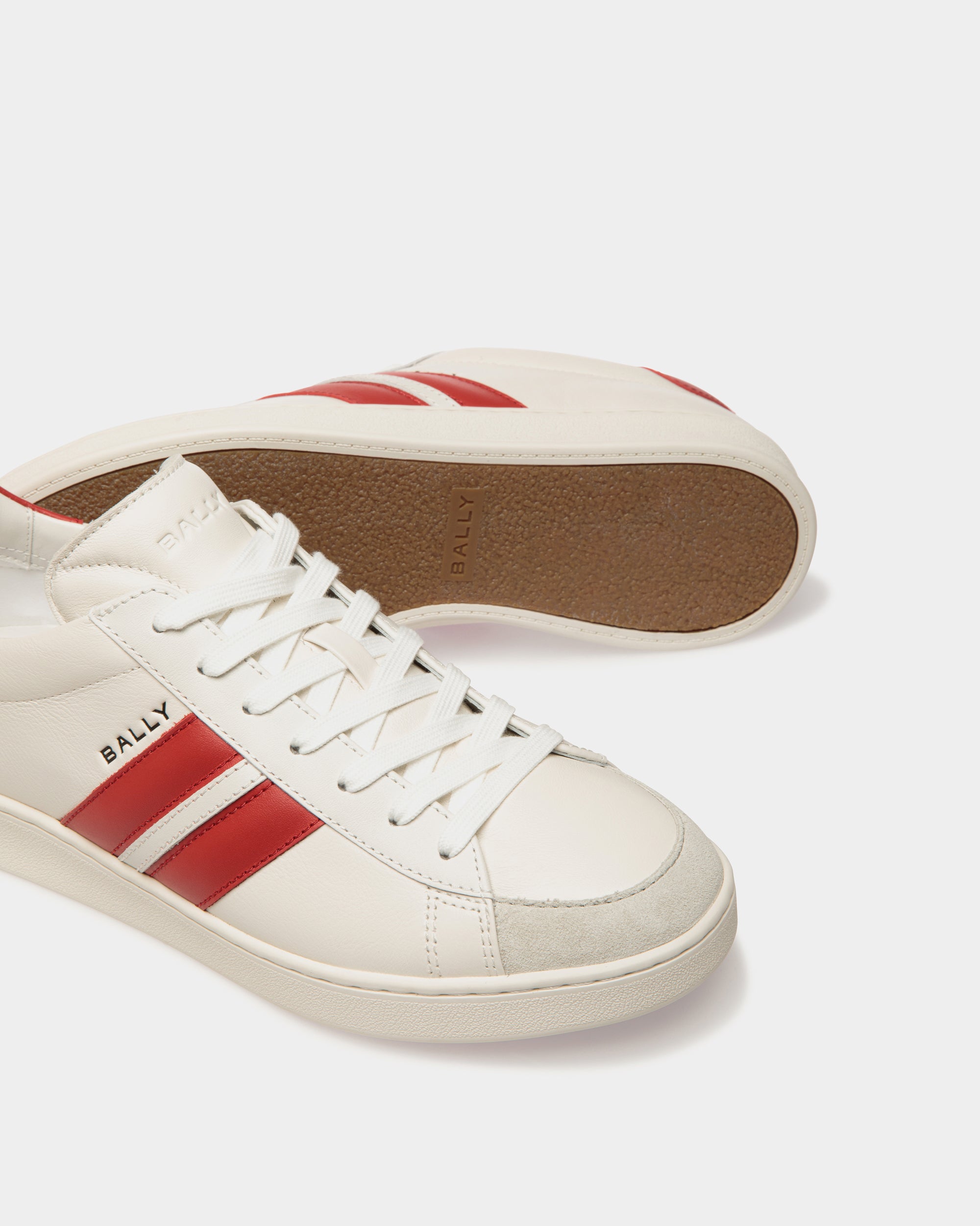 Sneaker Tennis En Cuir Blanc Et Candy Red - Homme - Bally - 05