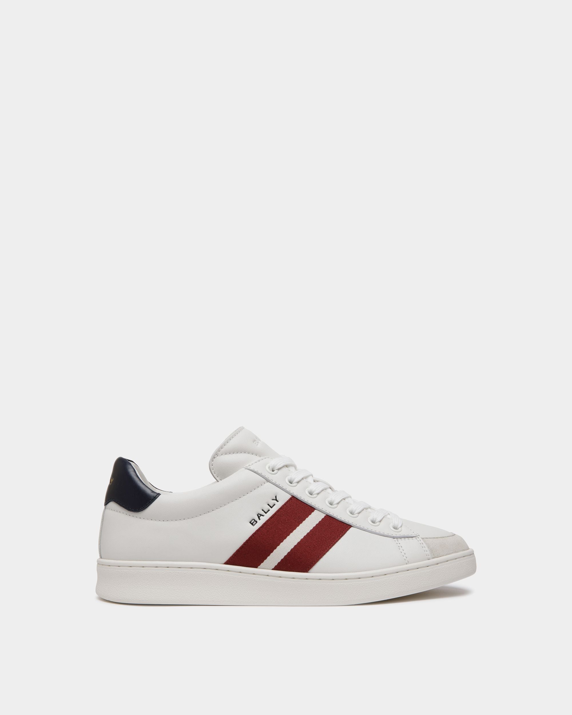 Sneaker Tennis En Cuir Blanc Et Navy Blue - Homme - Bally - 01