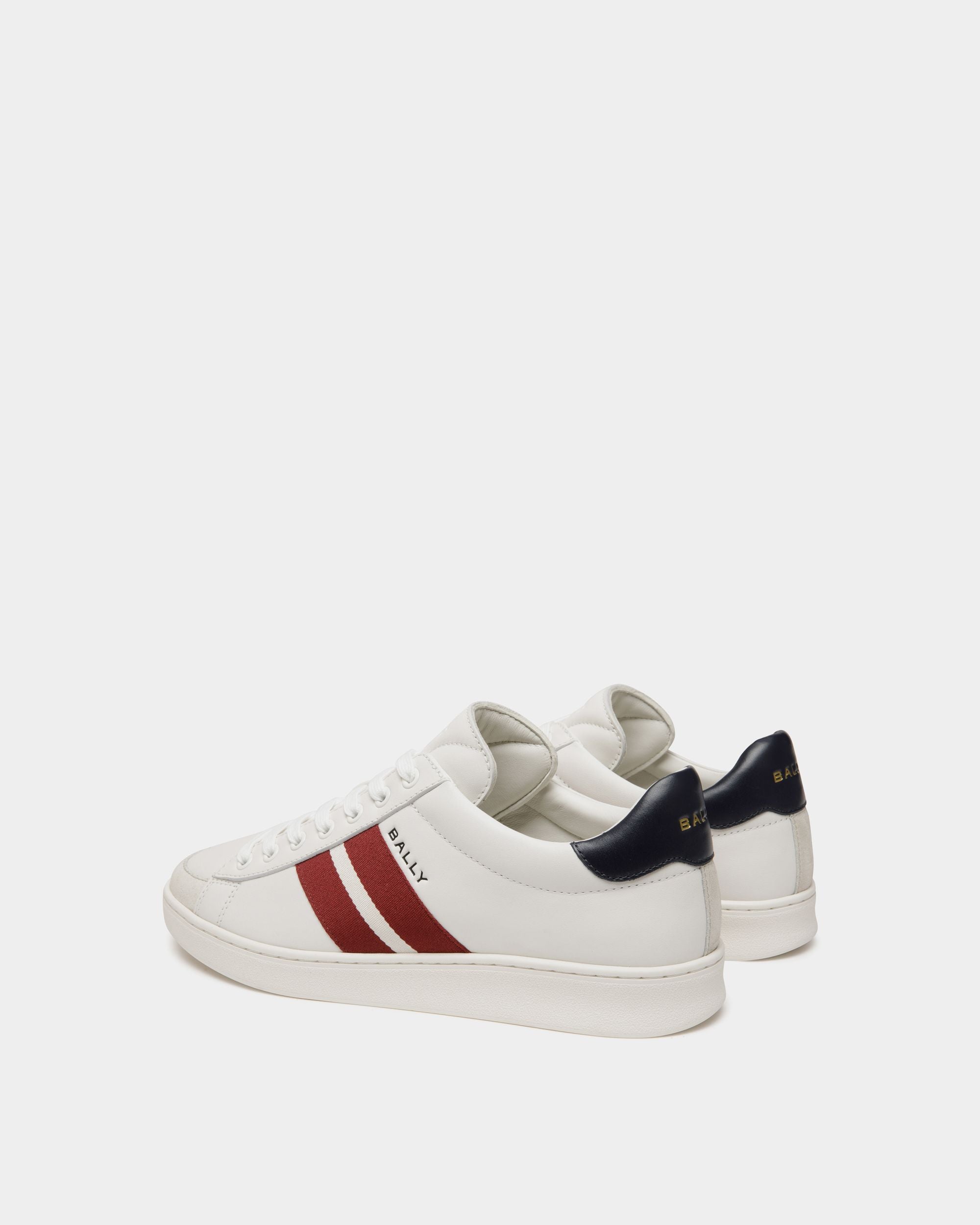 Sneaker Tennis En Cuir Blanc Et Navy Blue - Homme - Bally - 03