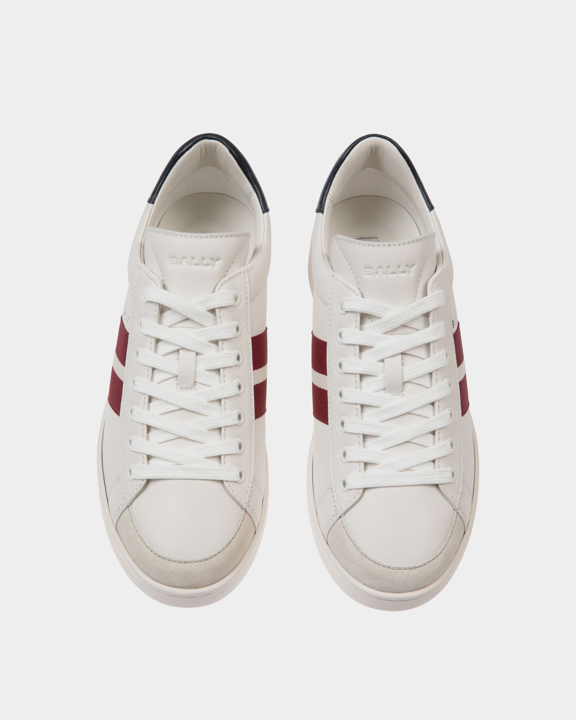 Sneaker Tennis En Cuir Blanc Et Navy Blue - Homme - Bally - 04