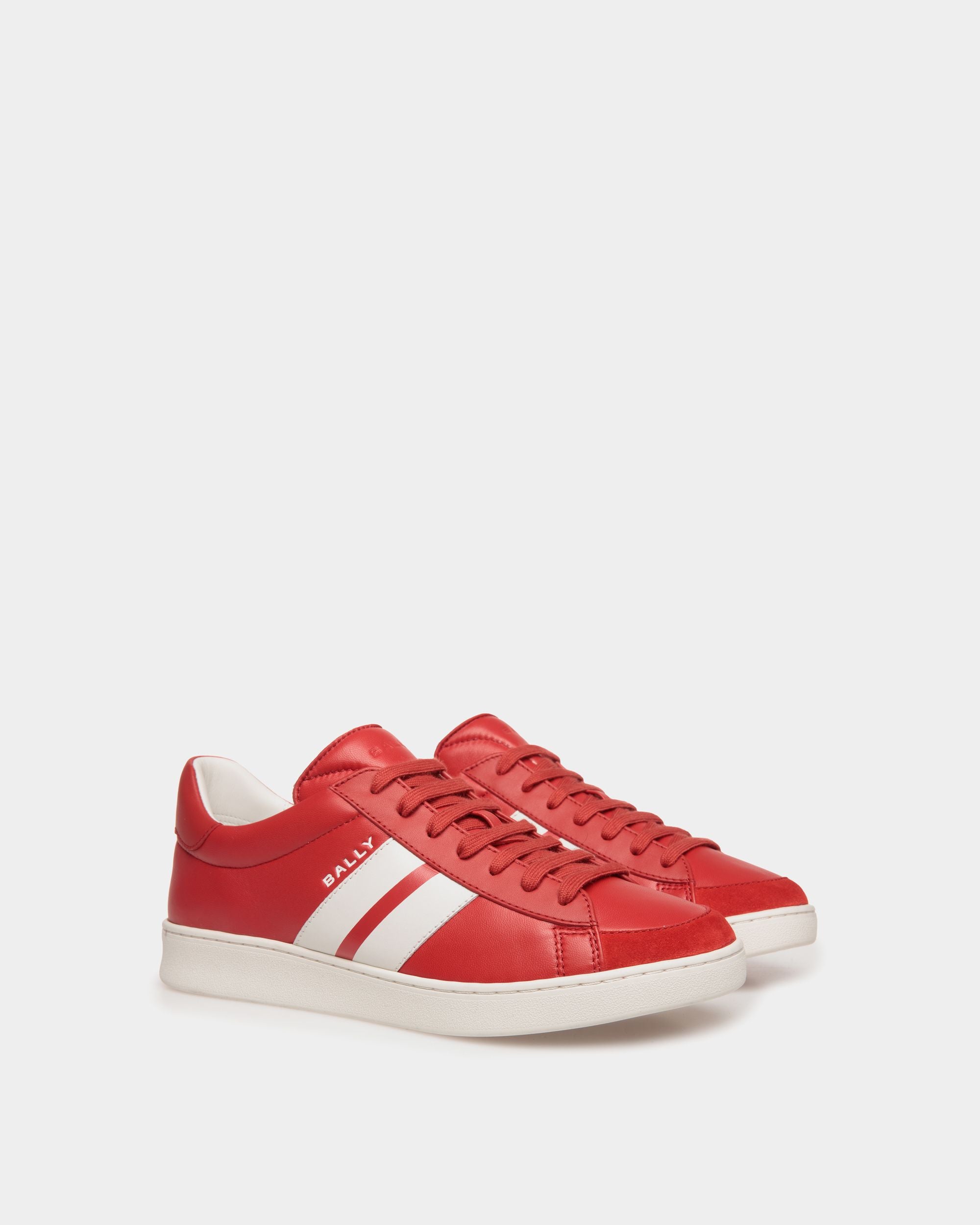 Sneaker Tennis En Cuir Candy Red Et Blanc - Homme - Bally - 03