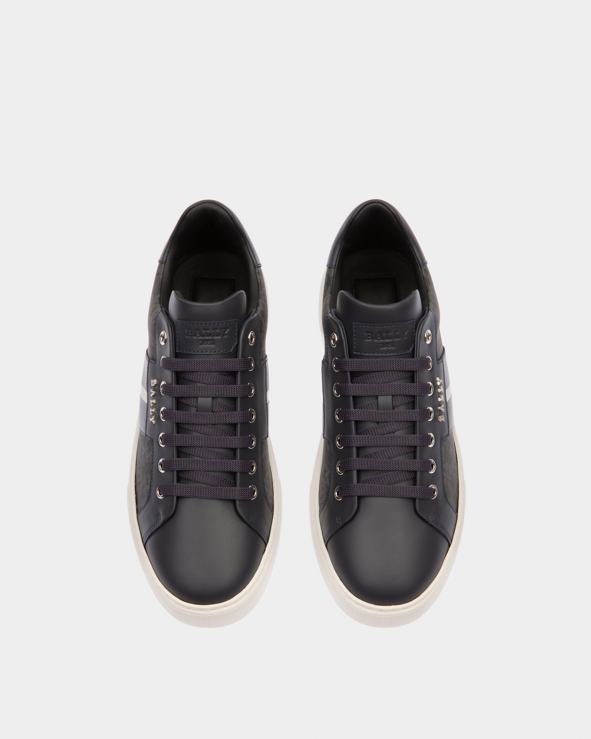 Myron Sneakers En Mélange De Coton Et Cuir Gris Et Bleu Marine - Homme - Bally - 02