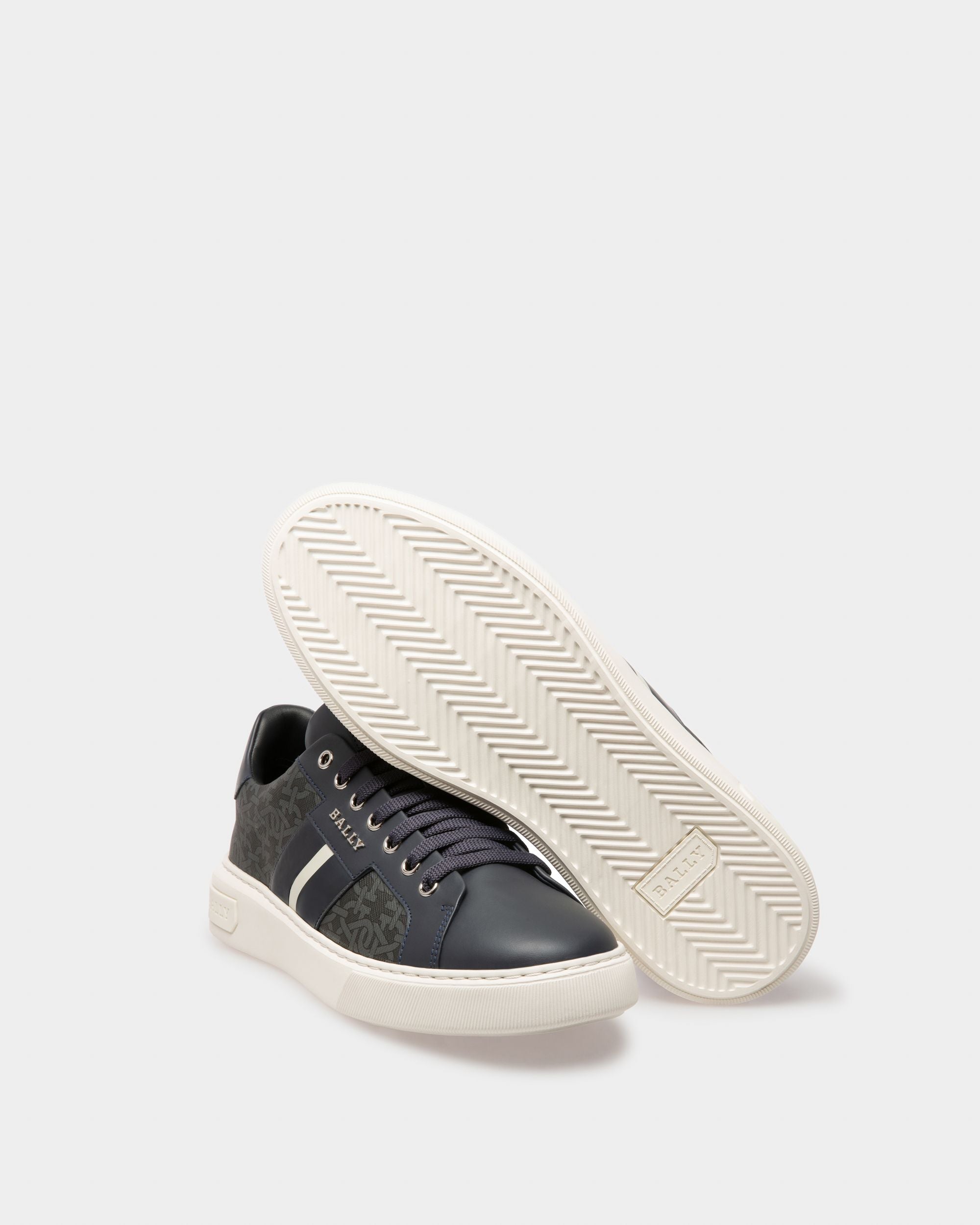 Myron Sneakers En Mélange De Coton Et Cuir Gris Et Bleu Marine - Homme - Bally - 05