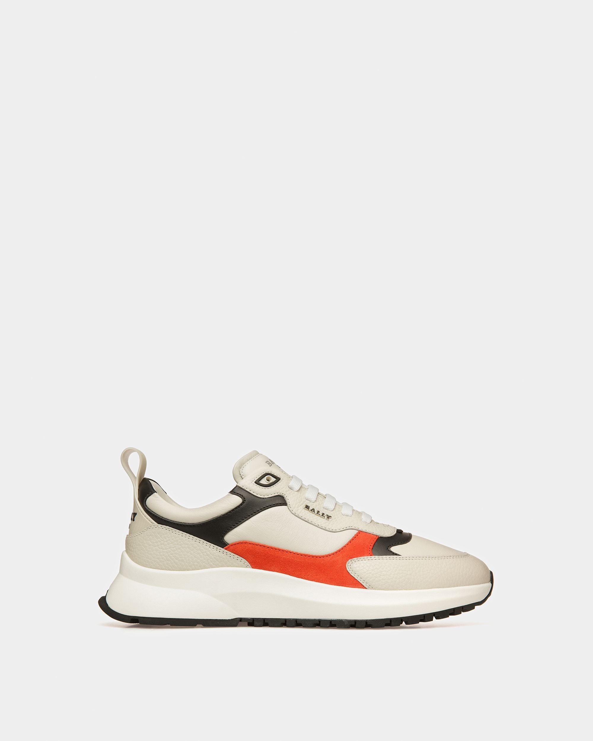 Dave Leather And Fabric Sneakers In Dusty White And Orange - Men's - Bally - 01