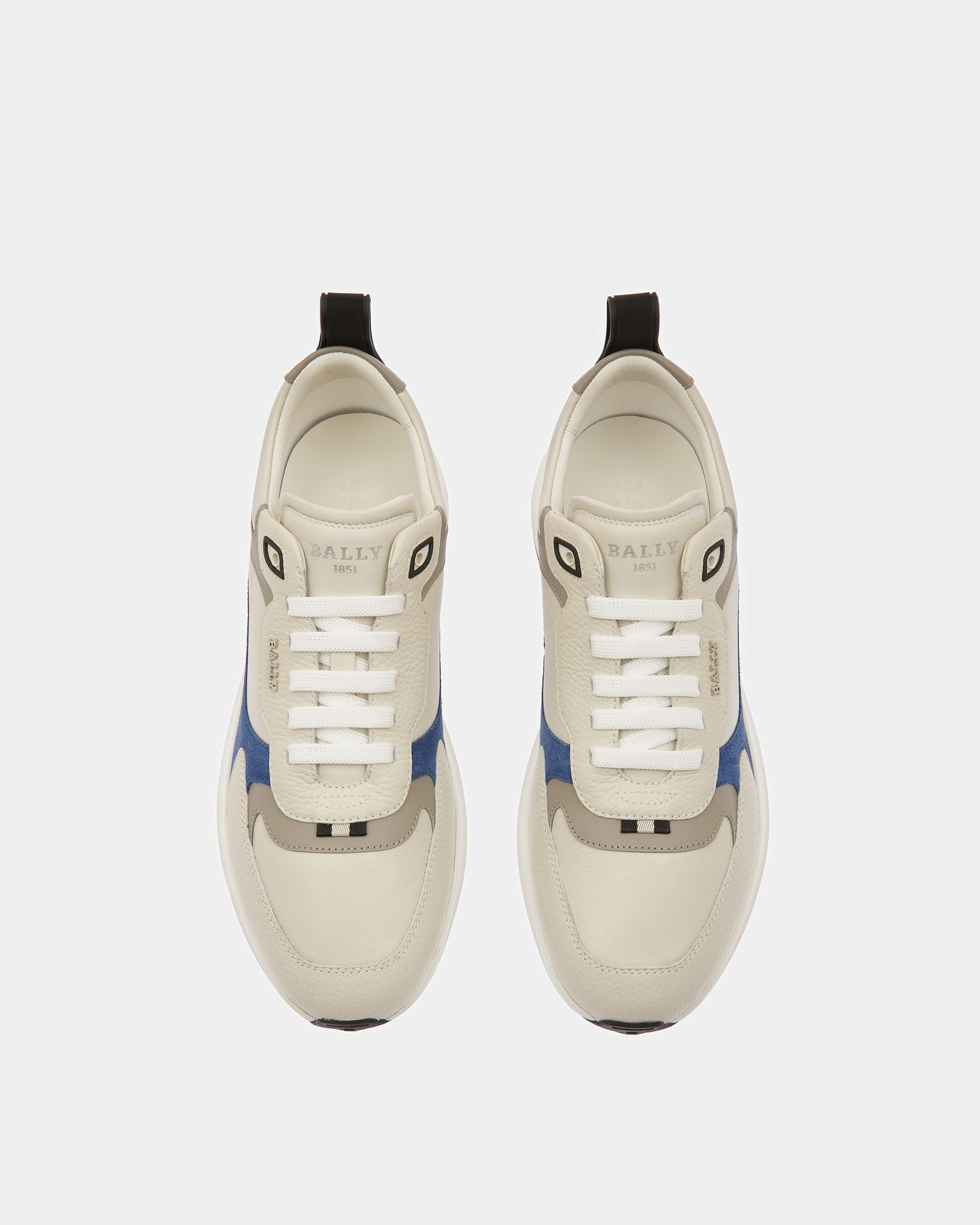 Dave Sneakers En Cuir Et Tissu Blanc Poussière Et Bleu Néon - Homme - Bally - 02