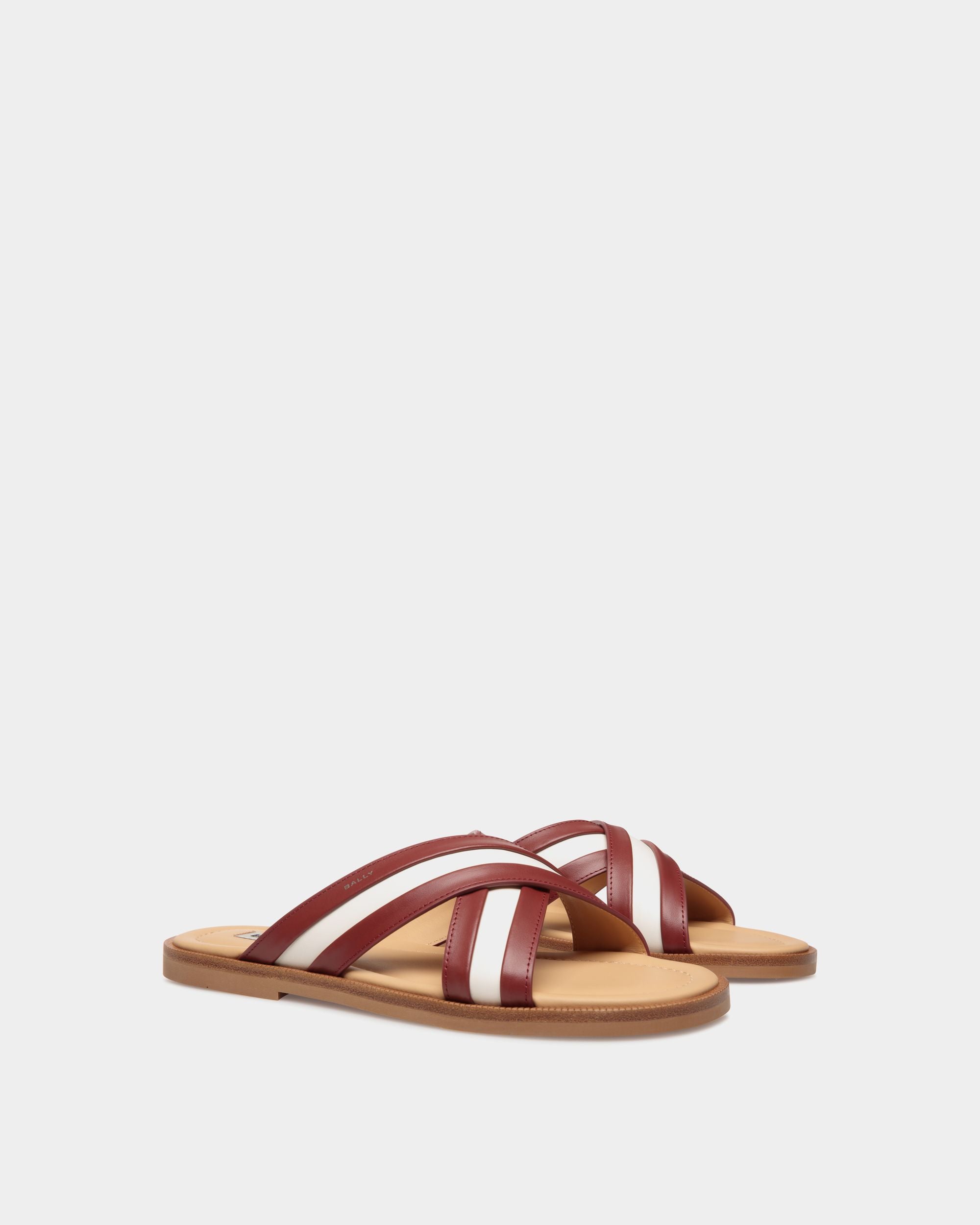 Glide Sandal in Red and White Fabric and Brown Leather - Herren - Bally - 02