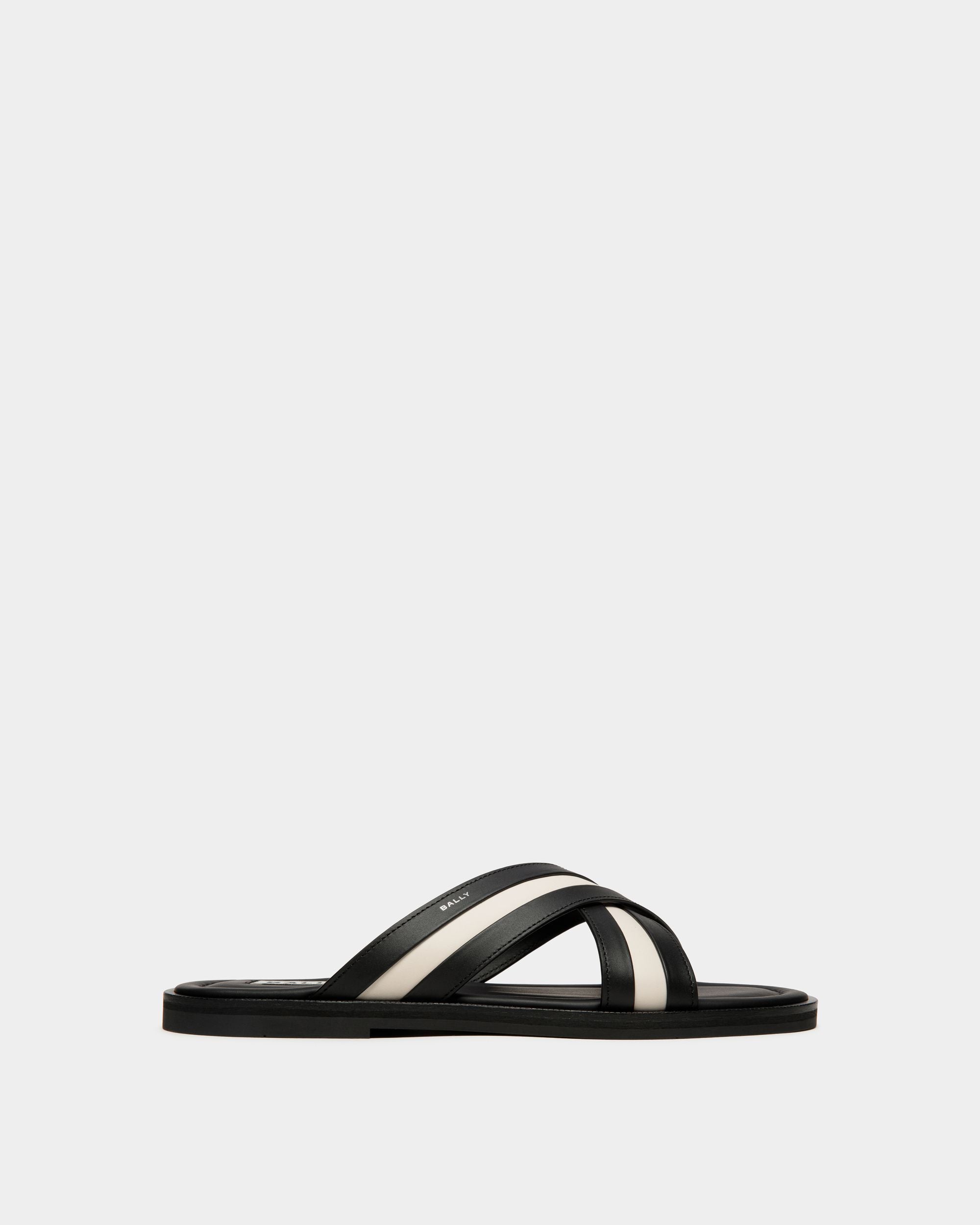 Glide Slip-on Sandal In Black And White Leather - Homme - Bally - 01