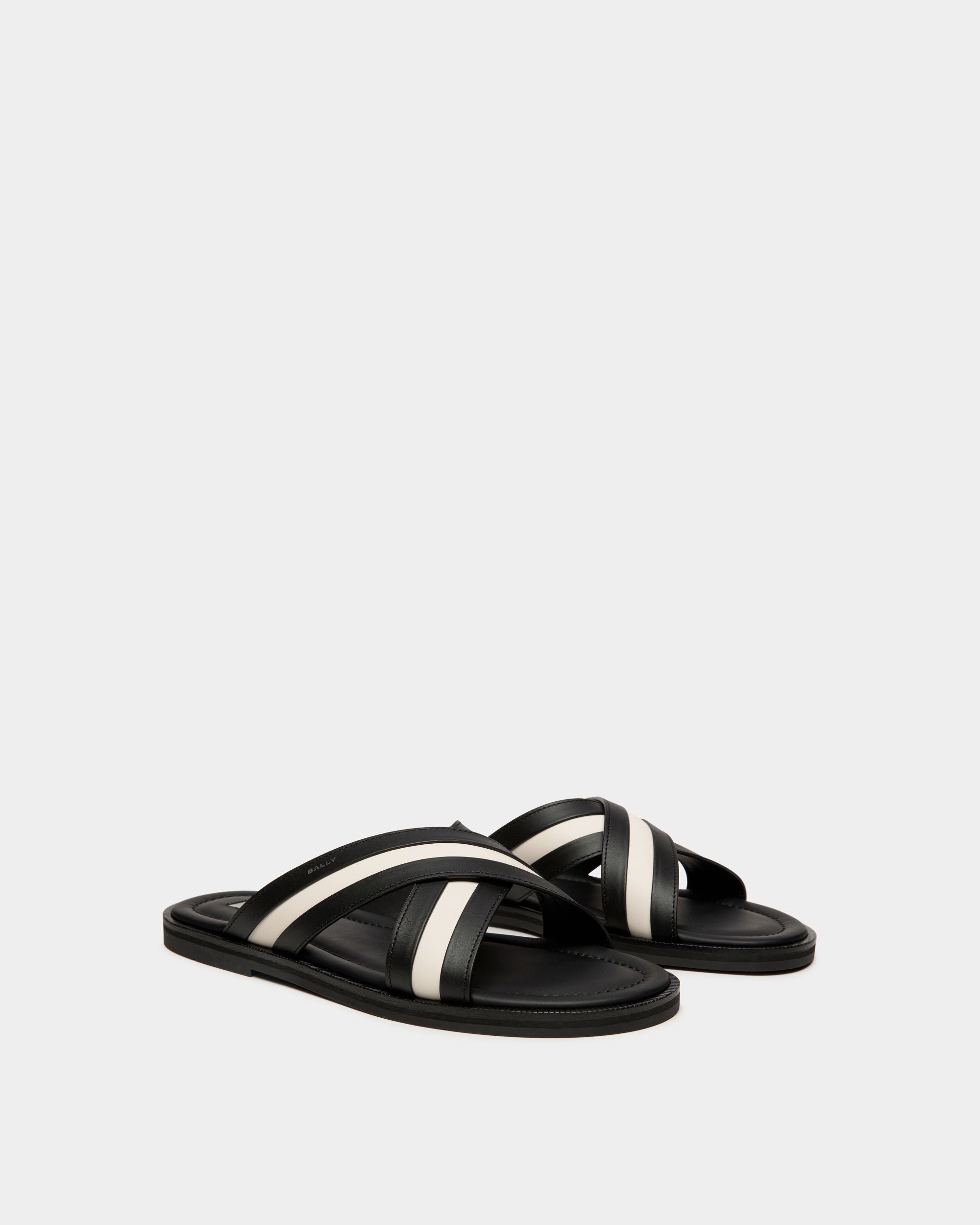 Glide Slip-on Sandal In Black And White Leather - Homme - Bally - 02