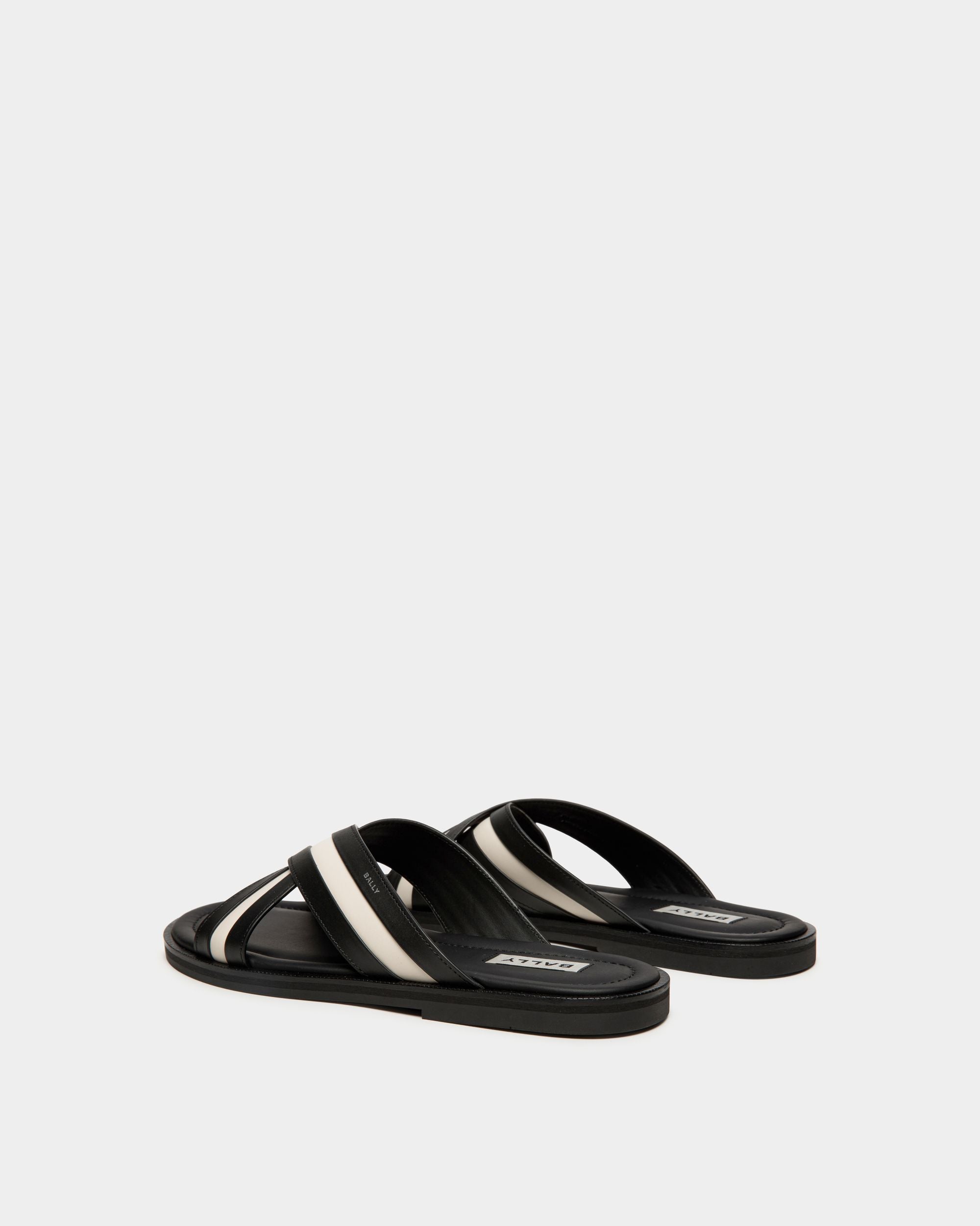 Glide Slip-on Sandal In Black And White Leather - Homme - Bally - 03