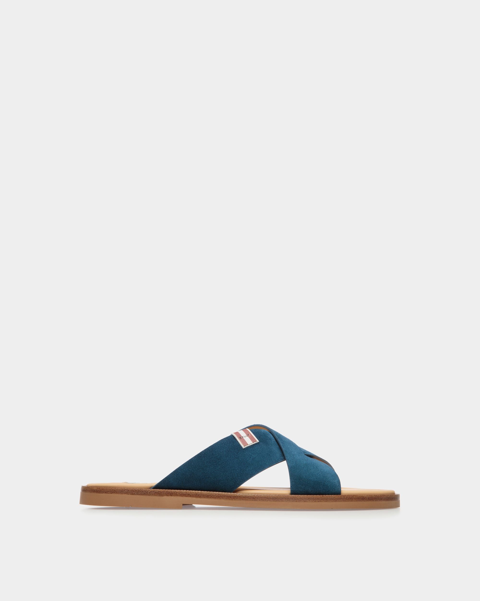 Glide Sandal in Navy Blue Suede - Homme - Bally - 01