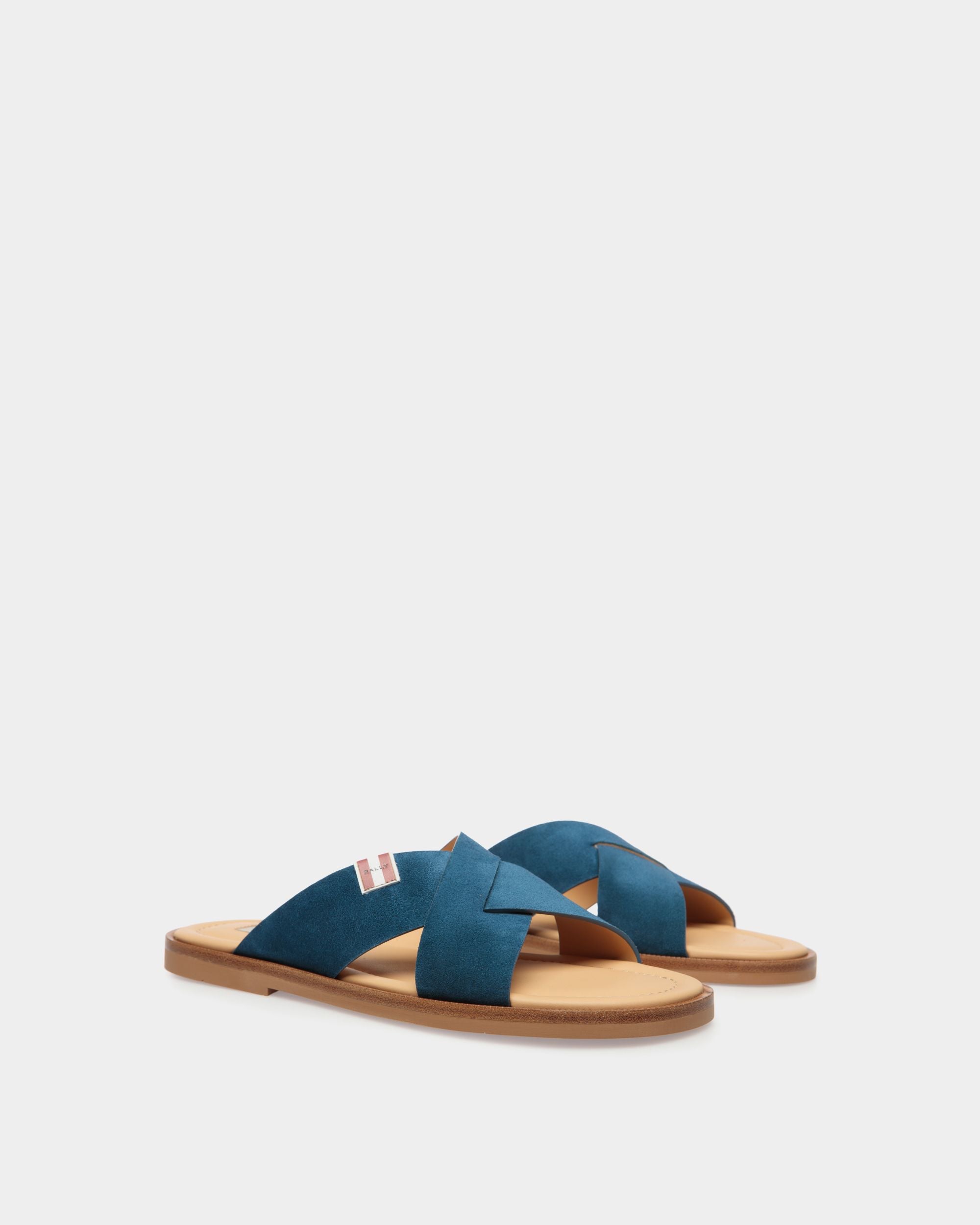 Glide Sandal in Navy Blue Suede - Homme - Bally - 02