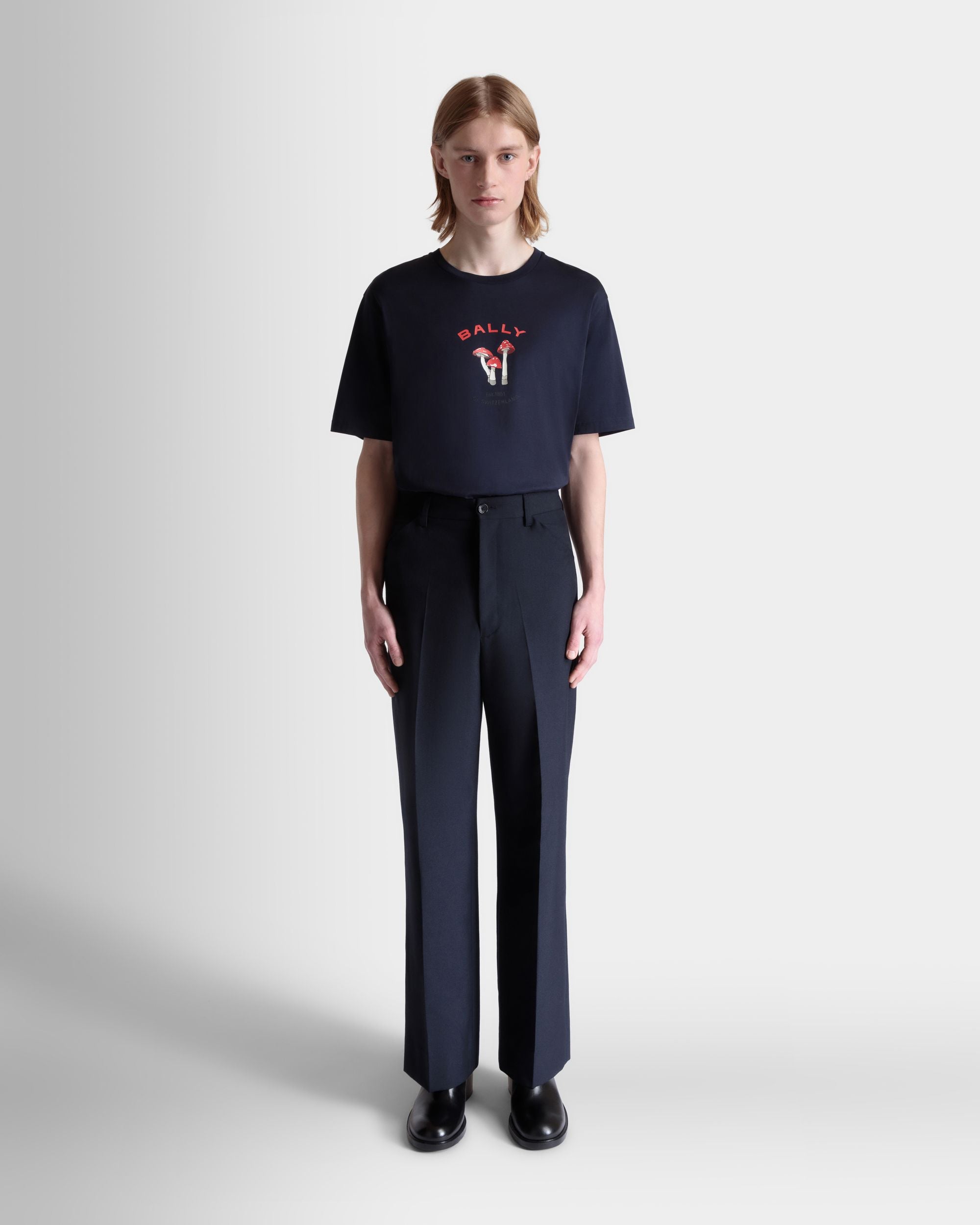 Pantalon Couture En Laine Mélangée Navy Blue - Homme - Bally - 02