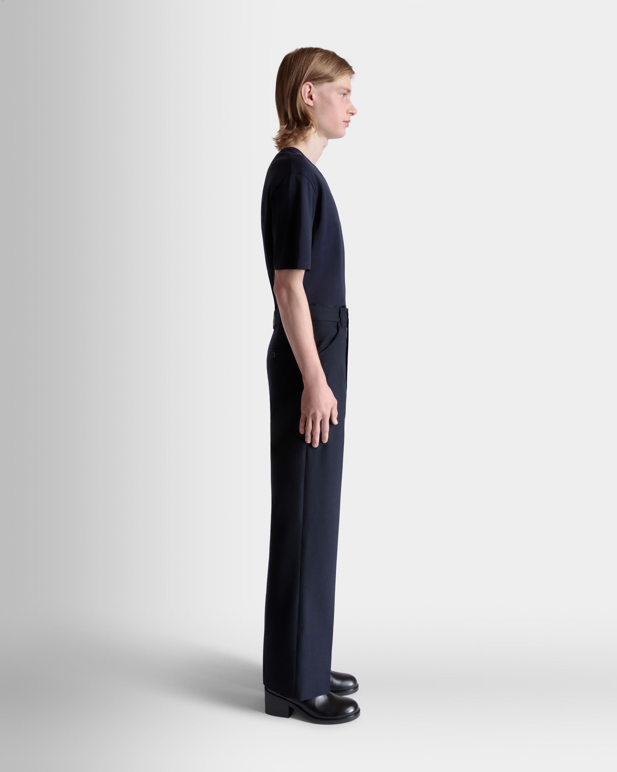 Pantalon Couture En Laine Mélangée Navy Blue - Homme - Bally - 05