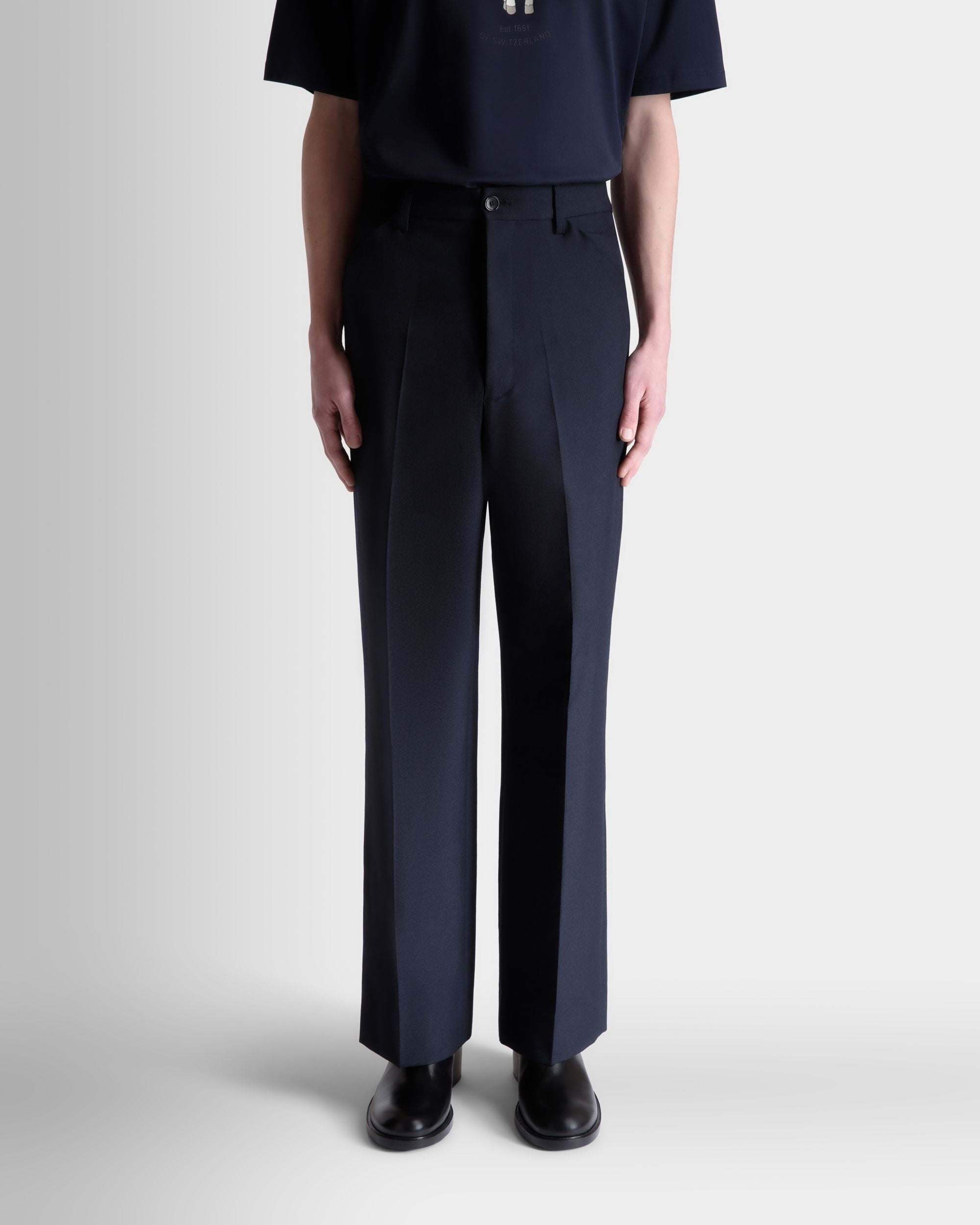 Pantalon Couture En Laine Mélangée Navy Blue - Homme - Bally - 08