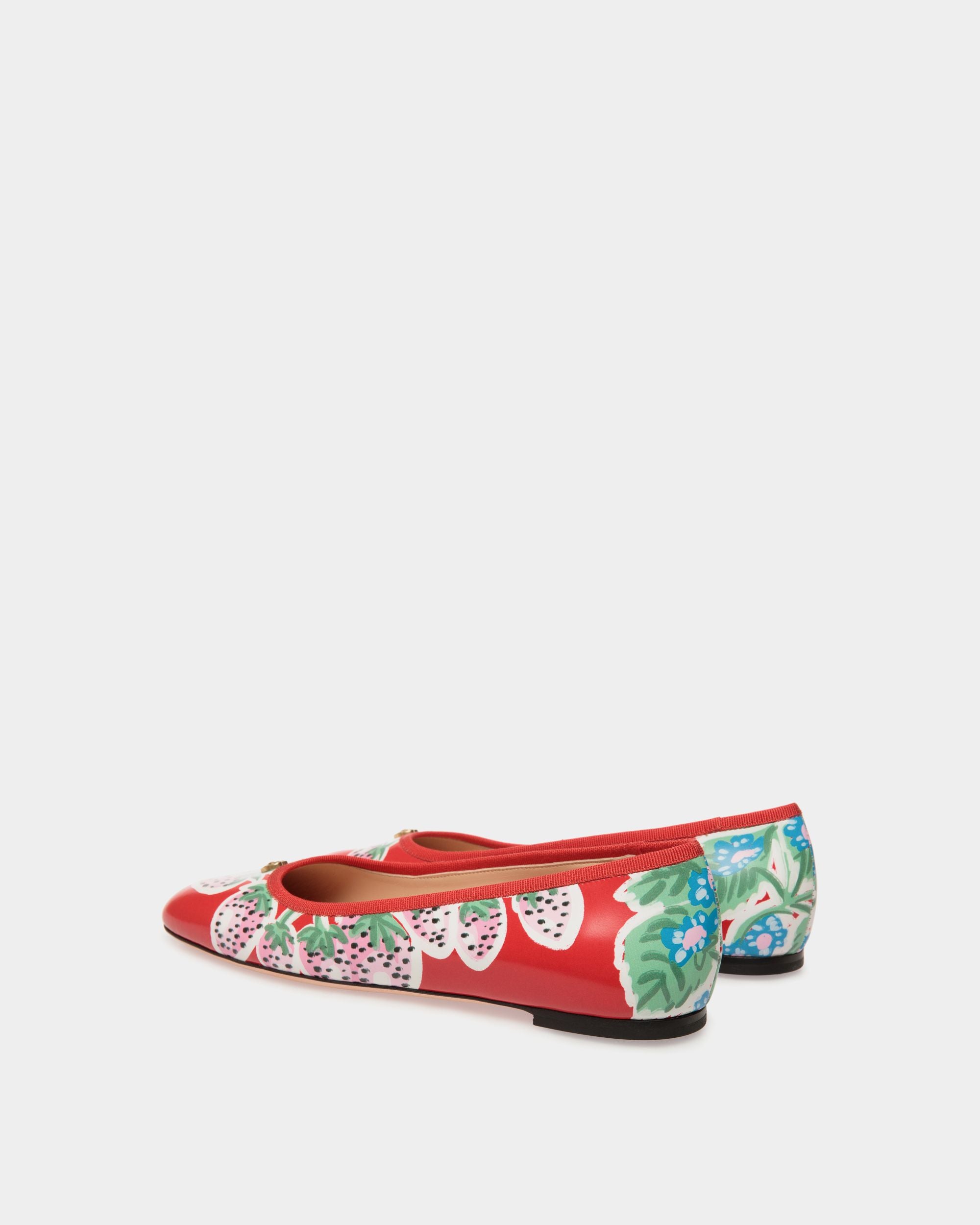 Zapato Plano Ballyrina De Piel Cepillada Con Estampado Strawberry - Mujer - Bally - 04