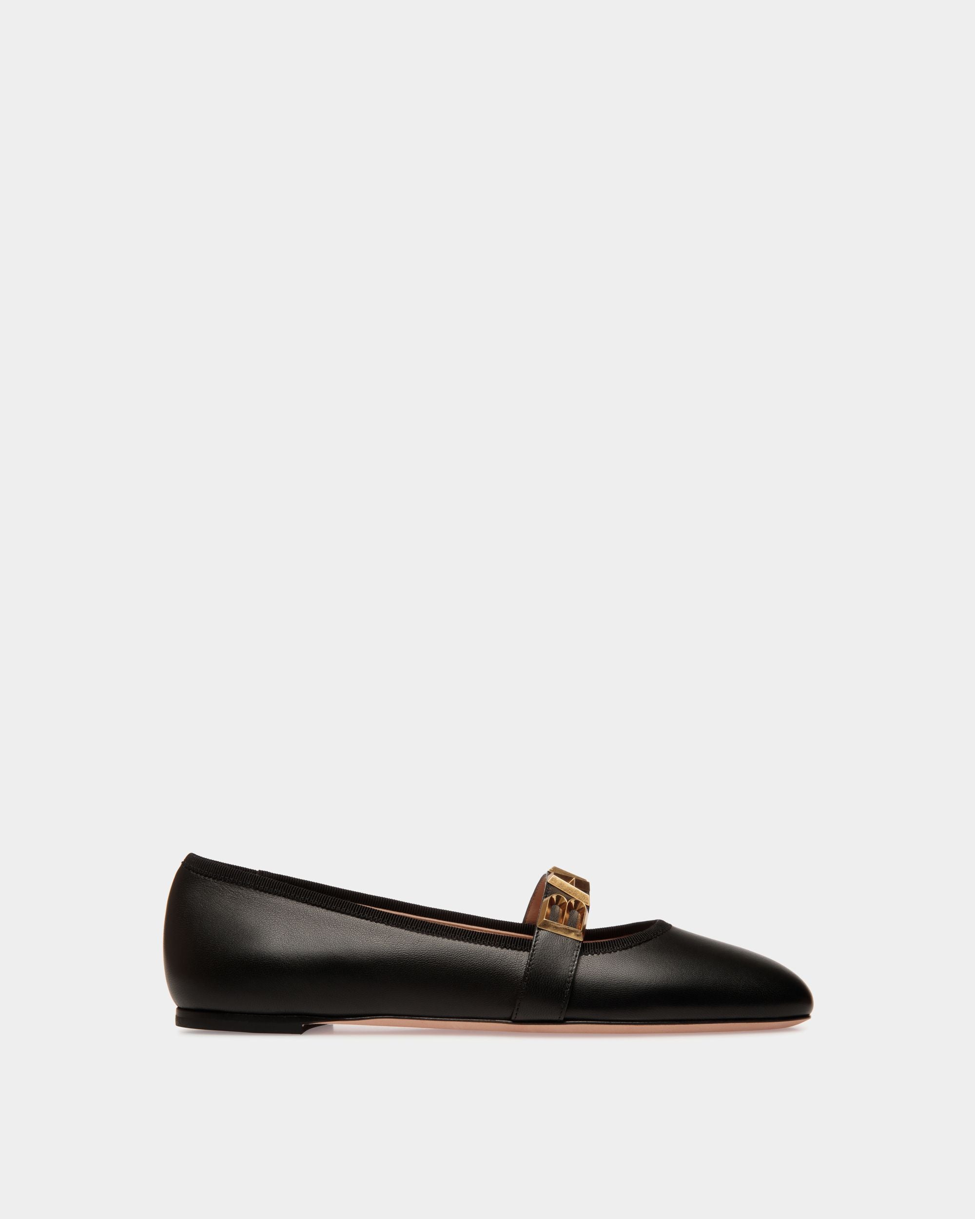Ballyrina Flat in Black Leather - Women's - Bally - 01