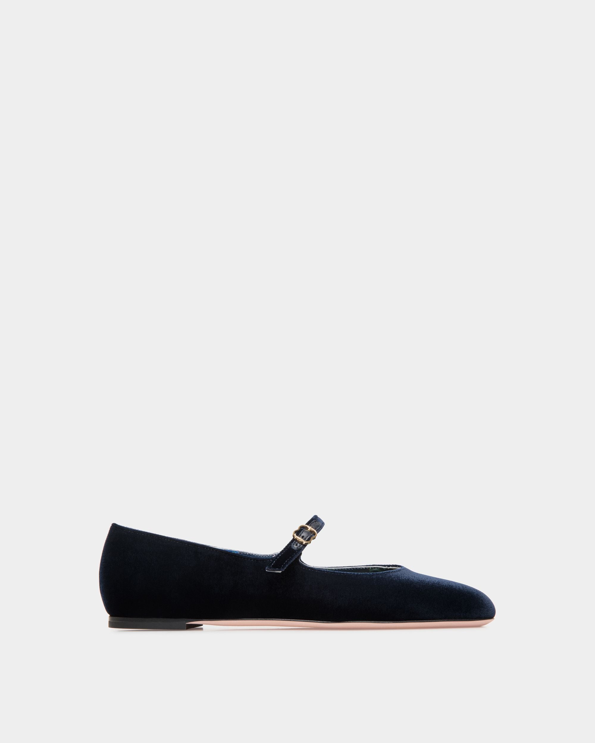 Chaussure À Talon Plat Ballyrina En Tissu Velouté Navy Blue - Femme - Bally - 01