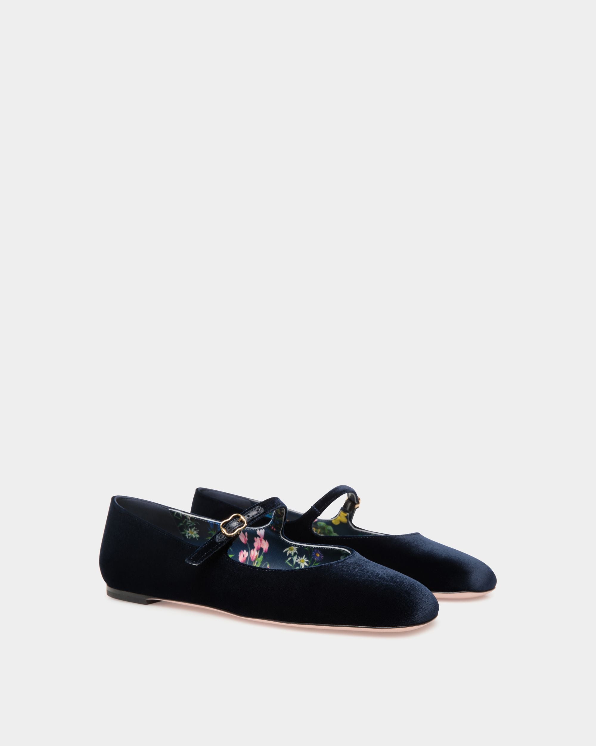Chaussure À Talon Plat Ballyrina En Tissu Velouté Navy Blue - Femme - Bally - 03