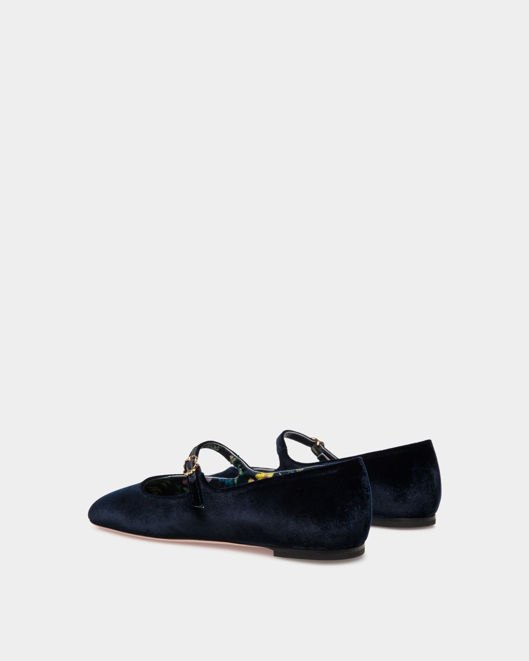 Chaussure À Talon Plat Ballyrina En Tissu Velouté Navy Blue - Femme - Bally - 04
