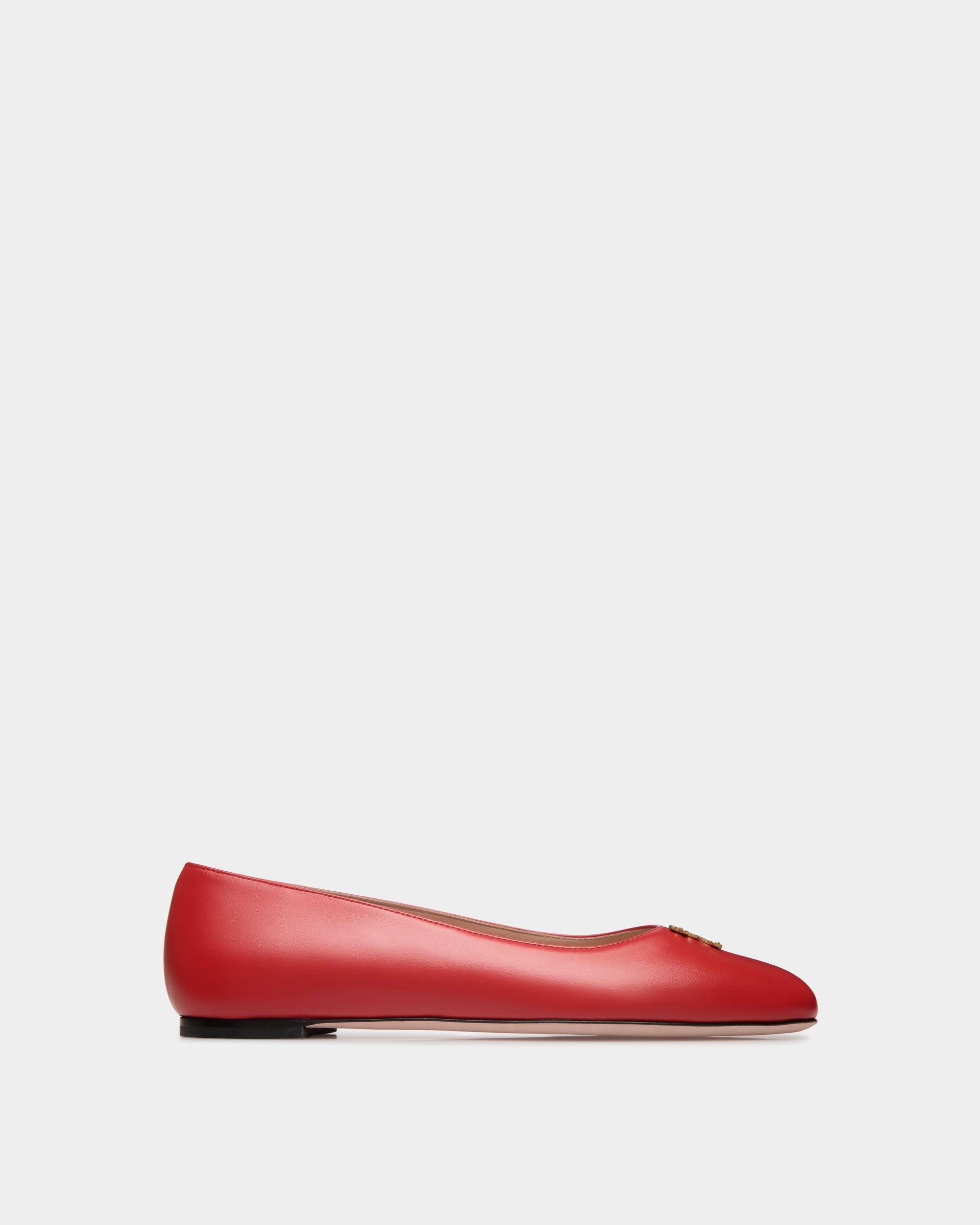 Chaussure Baby À Talon Plat Ballyrina En Cuir Rouge - Femme - Bally - 01