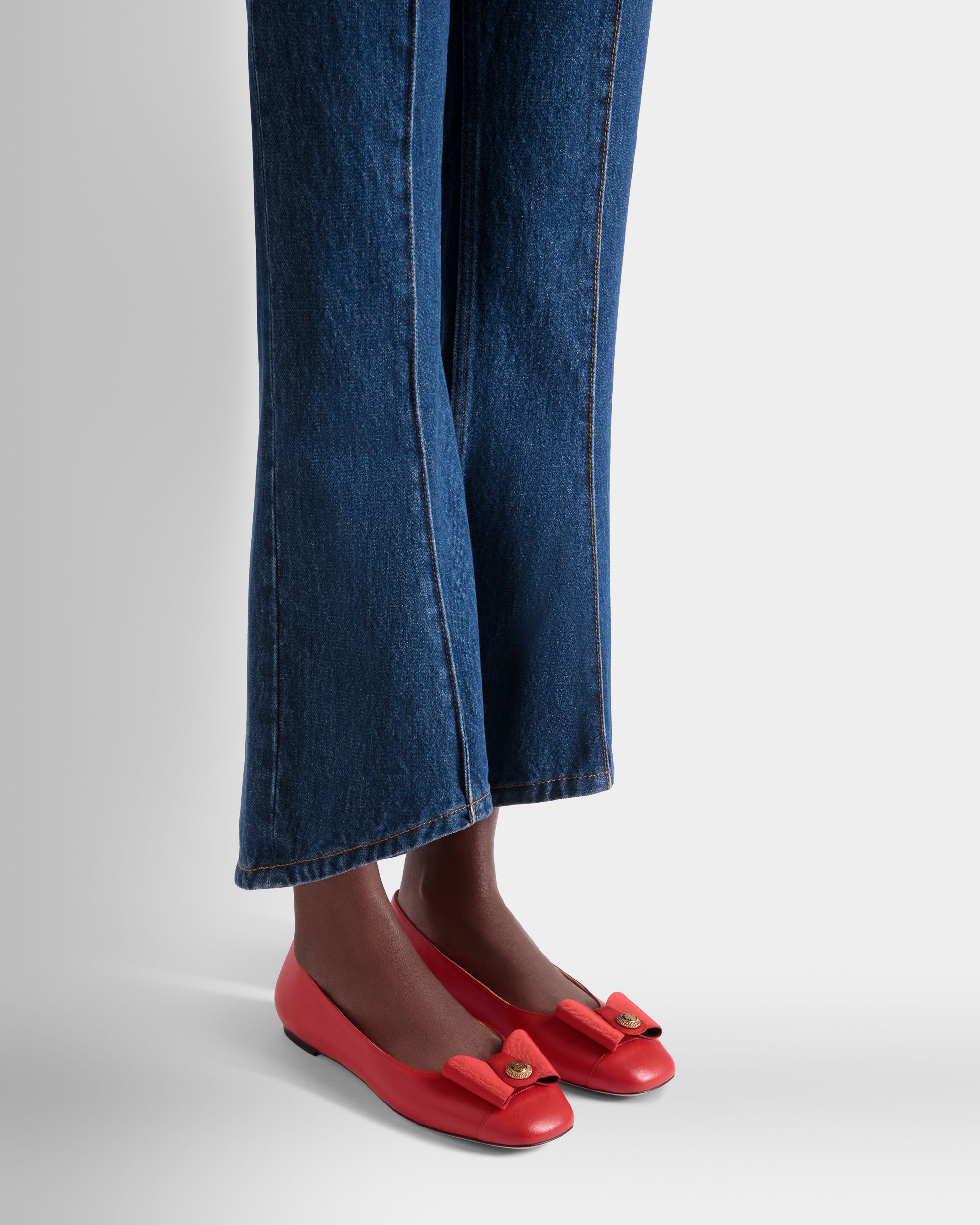 Chaussure À Talon Plat B-Bow En Cuir Rouge - Femme - Bally - 02