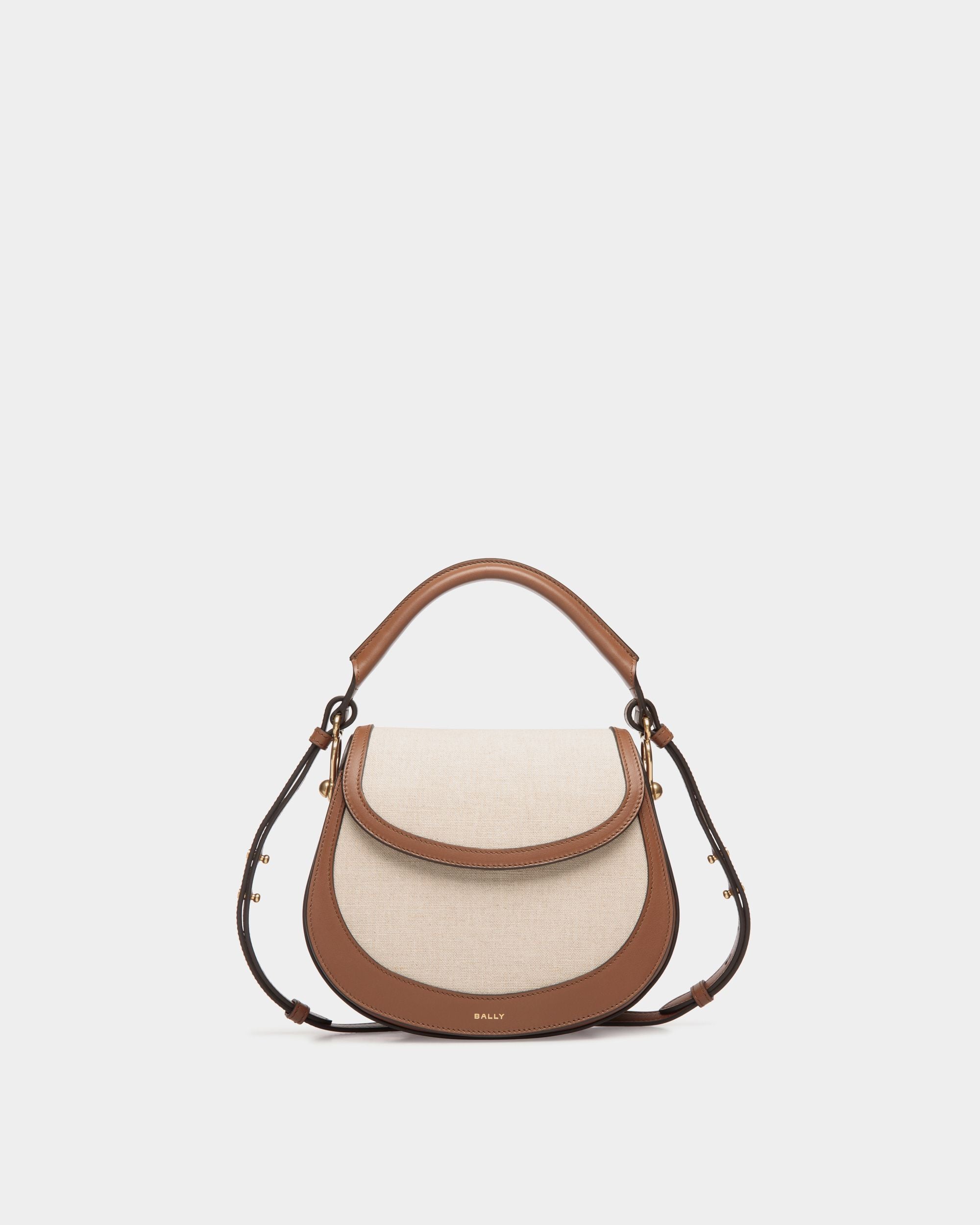Lune Crossbody Bag in Natural Canvas and Brown Leather - Damen - Bally - 01