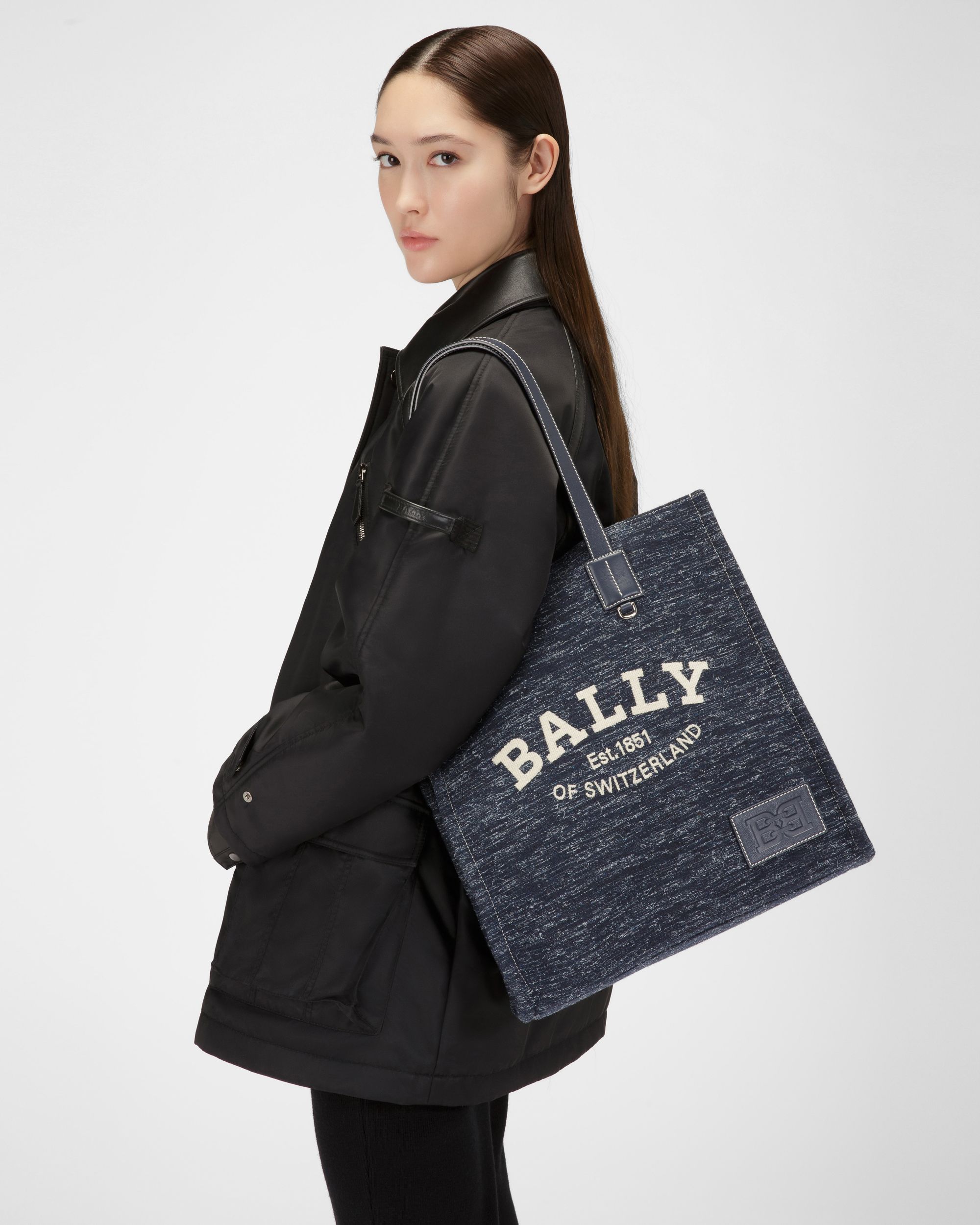 Crystalia Cabas En Tissu Bleu Marine - Femme - Bally - 02