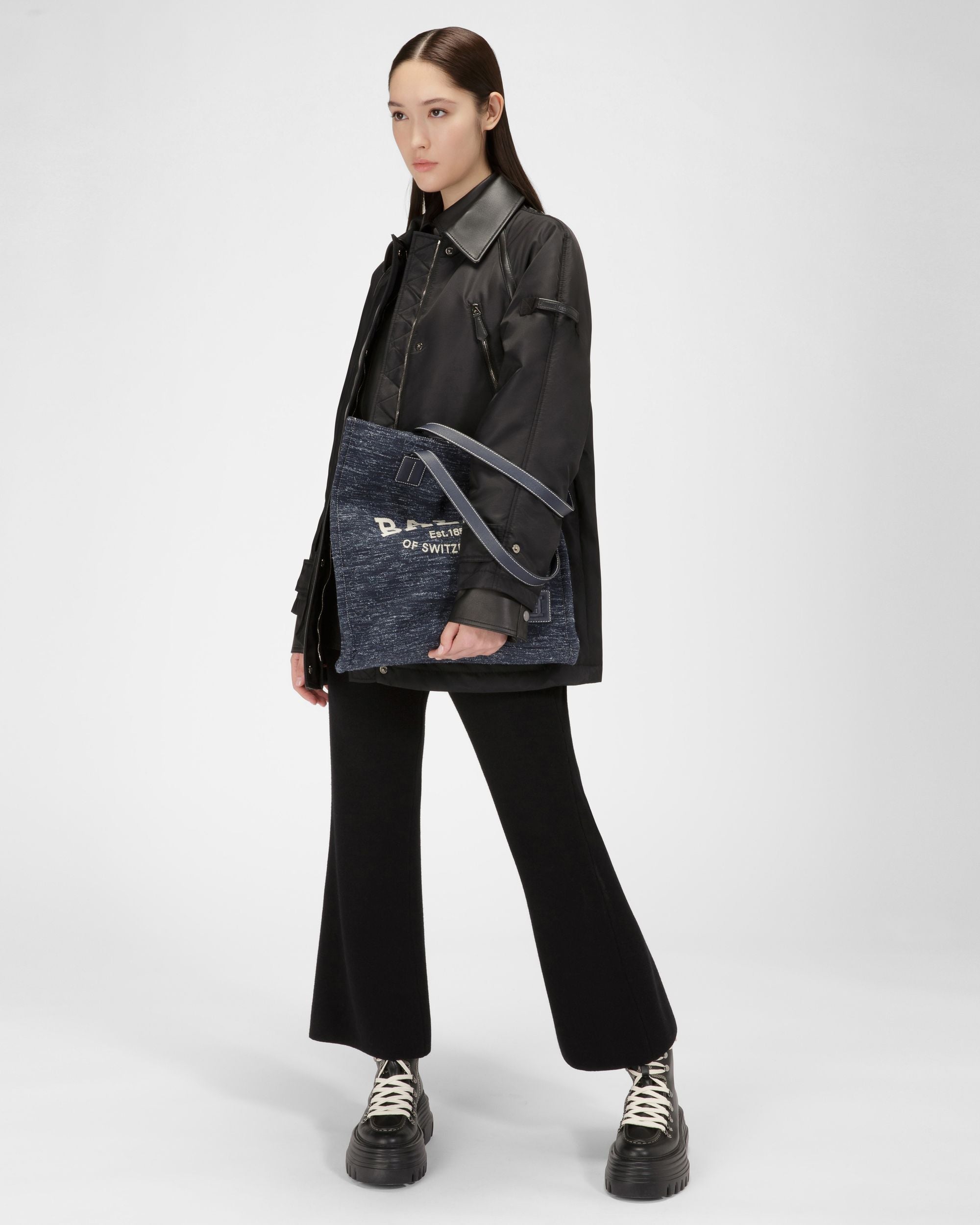 Crystalia Cabas En Tissu Bleu Marine - Femme - Bally - 06