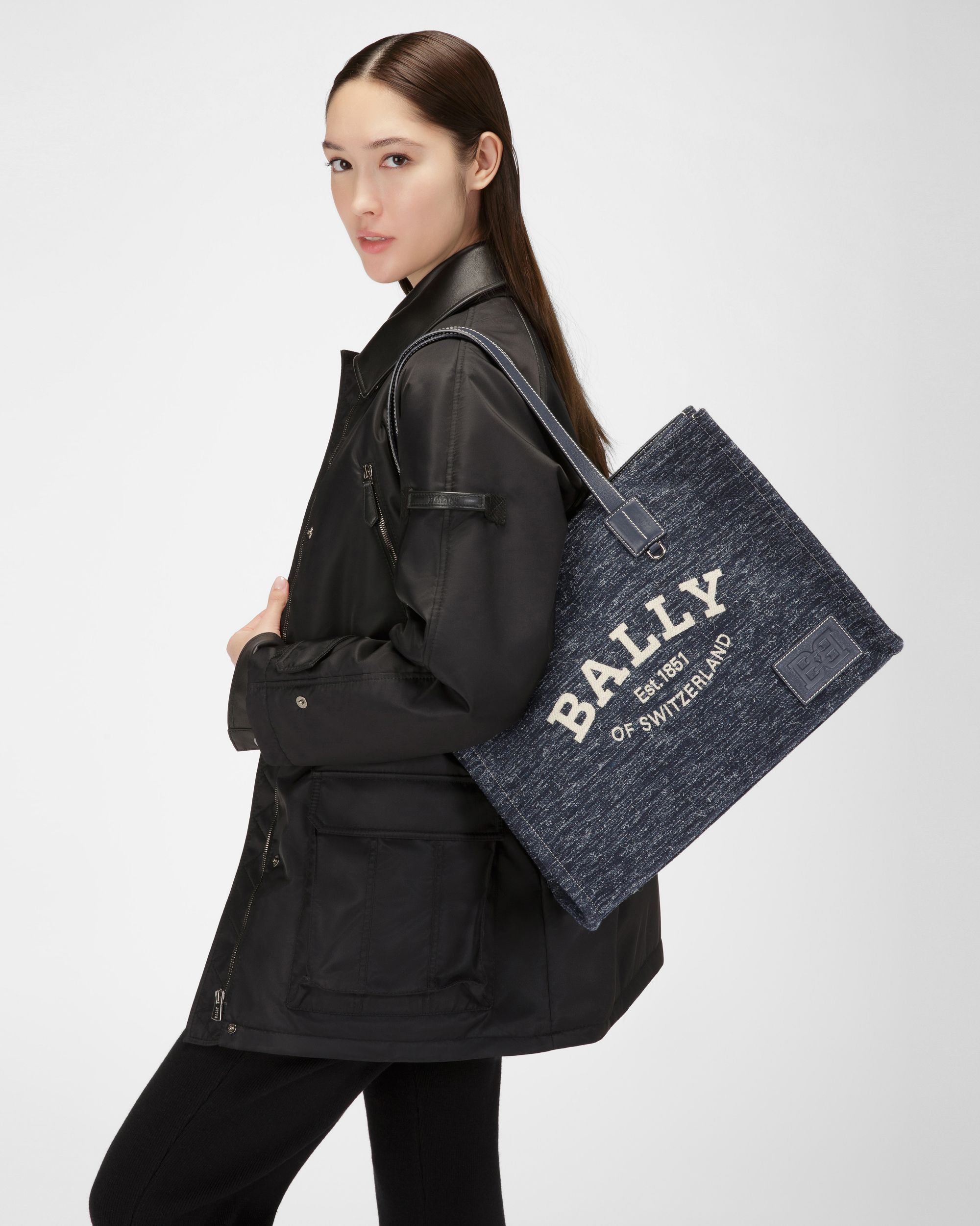 Crystalia Cabas En Tissu Bleu Marine - Femme - Bally - 02
