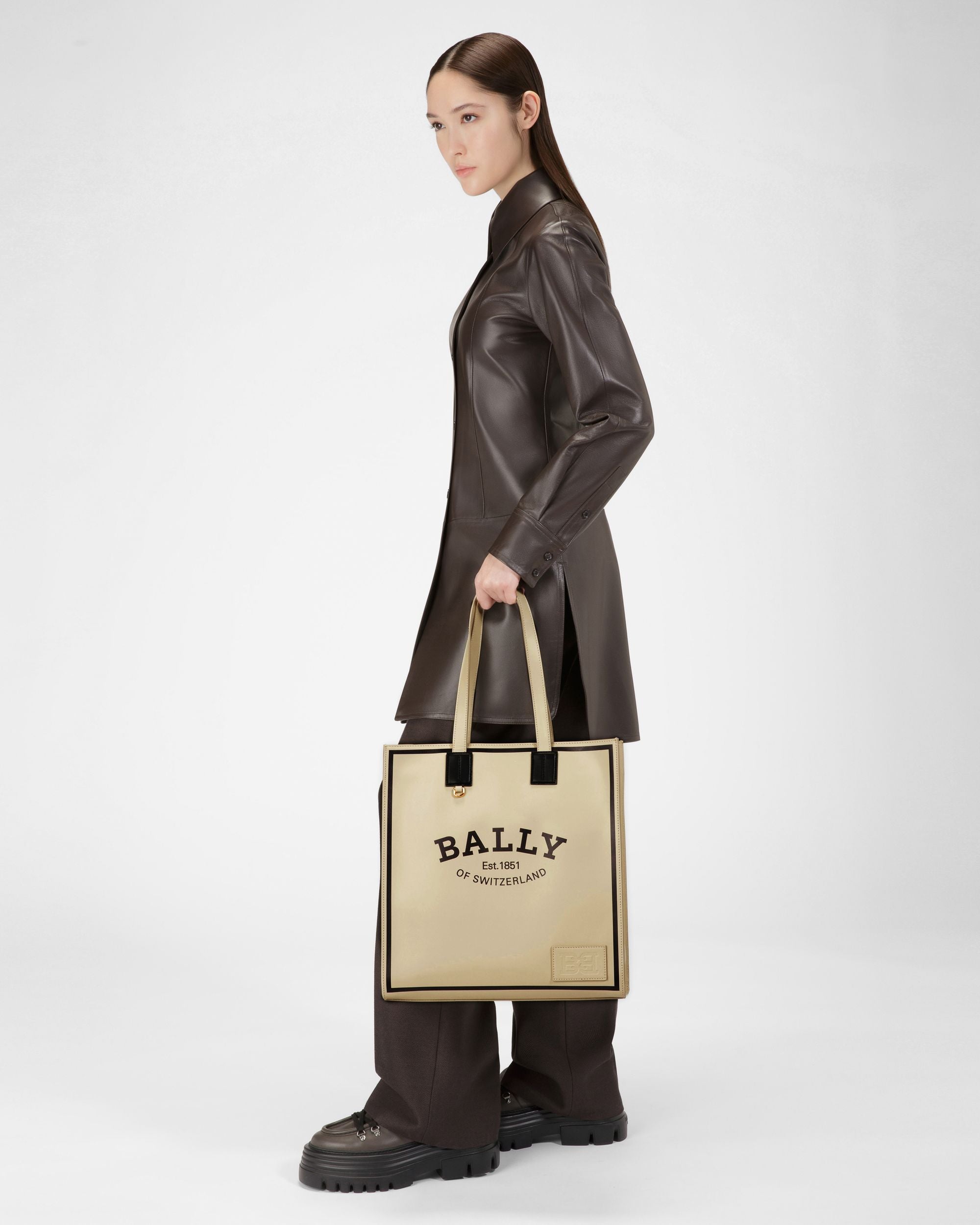 Crystalia Cabas En Cuir Beige Clair - Femme - Bally - 07