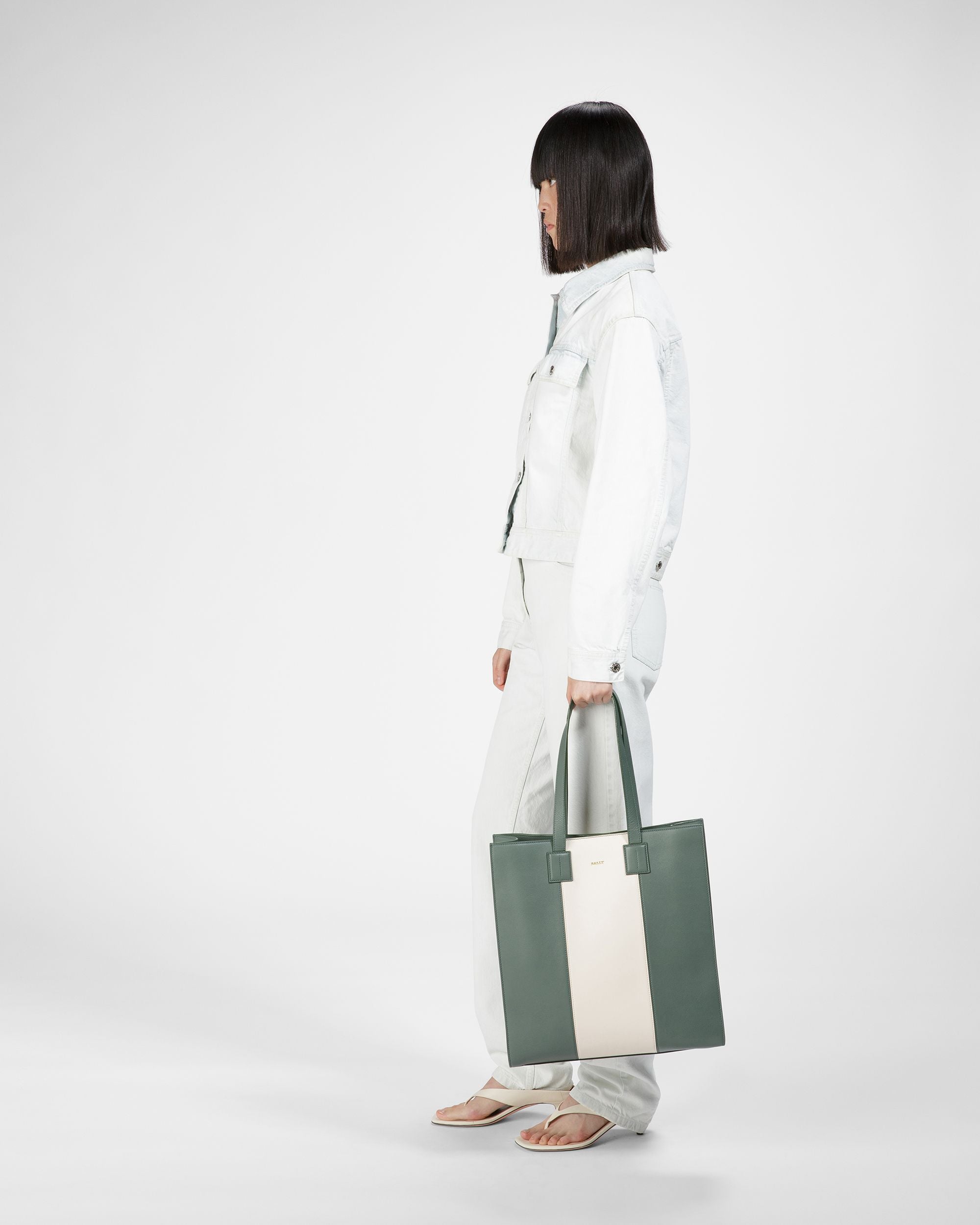 Crystalia Fourre-tout En Cuir Sauge Et Ivoire - Femme - Bally - 05