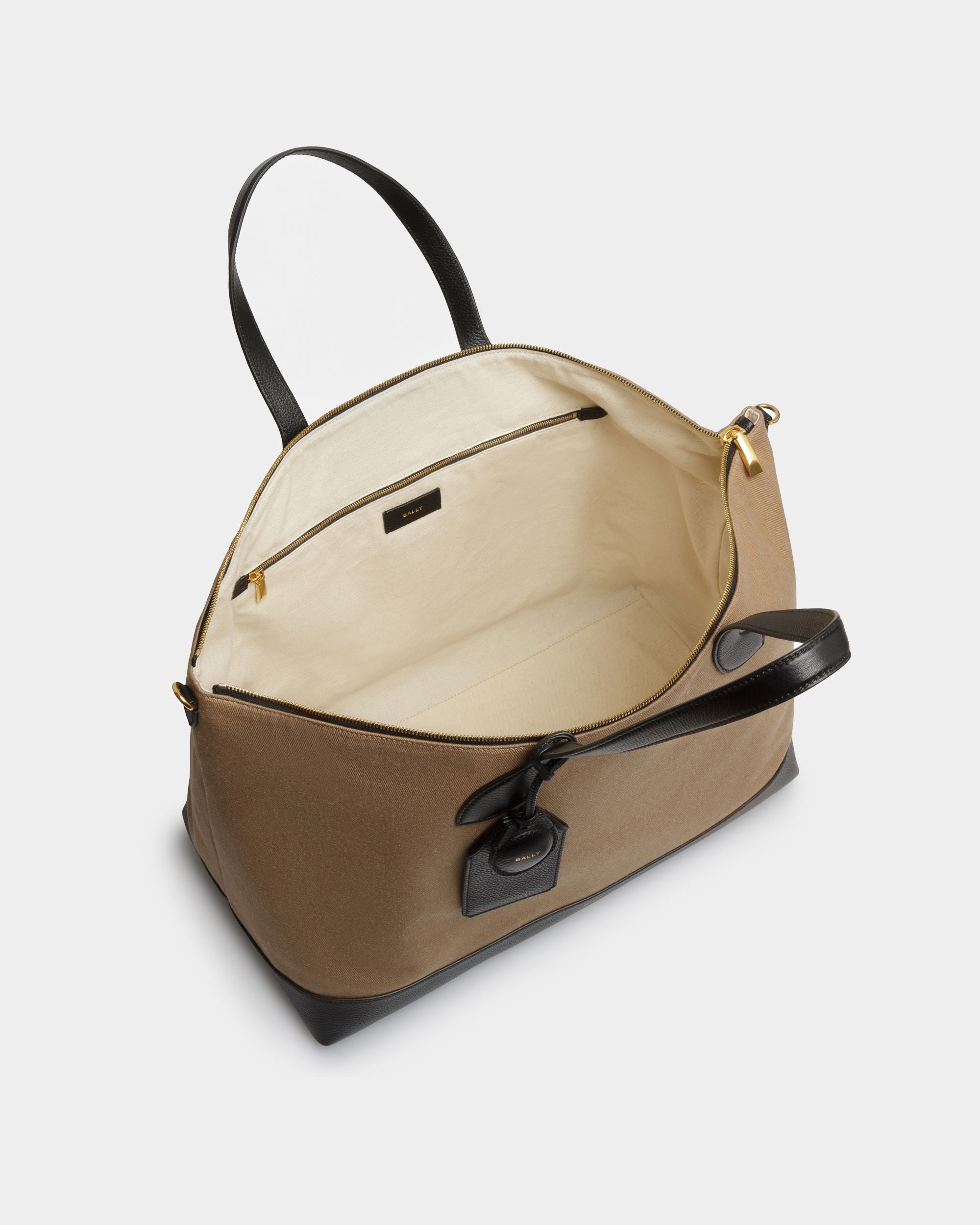 Bar Tote Bag In sand And Black Fabric - Women's - Bally - 04