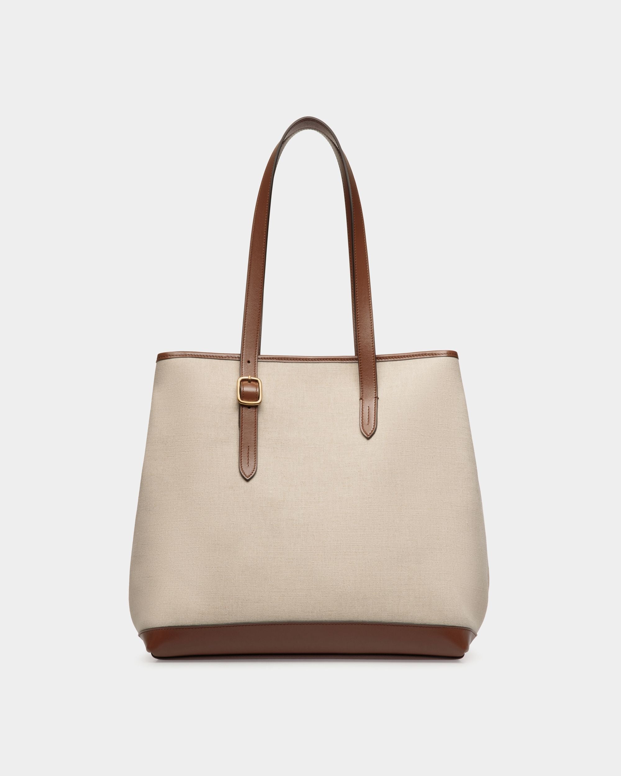 Beckett Tote Bag in Natural Canvas and Brown Leather - Femme - Bally - 02