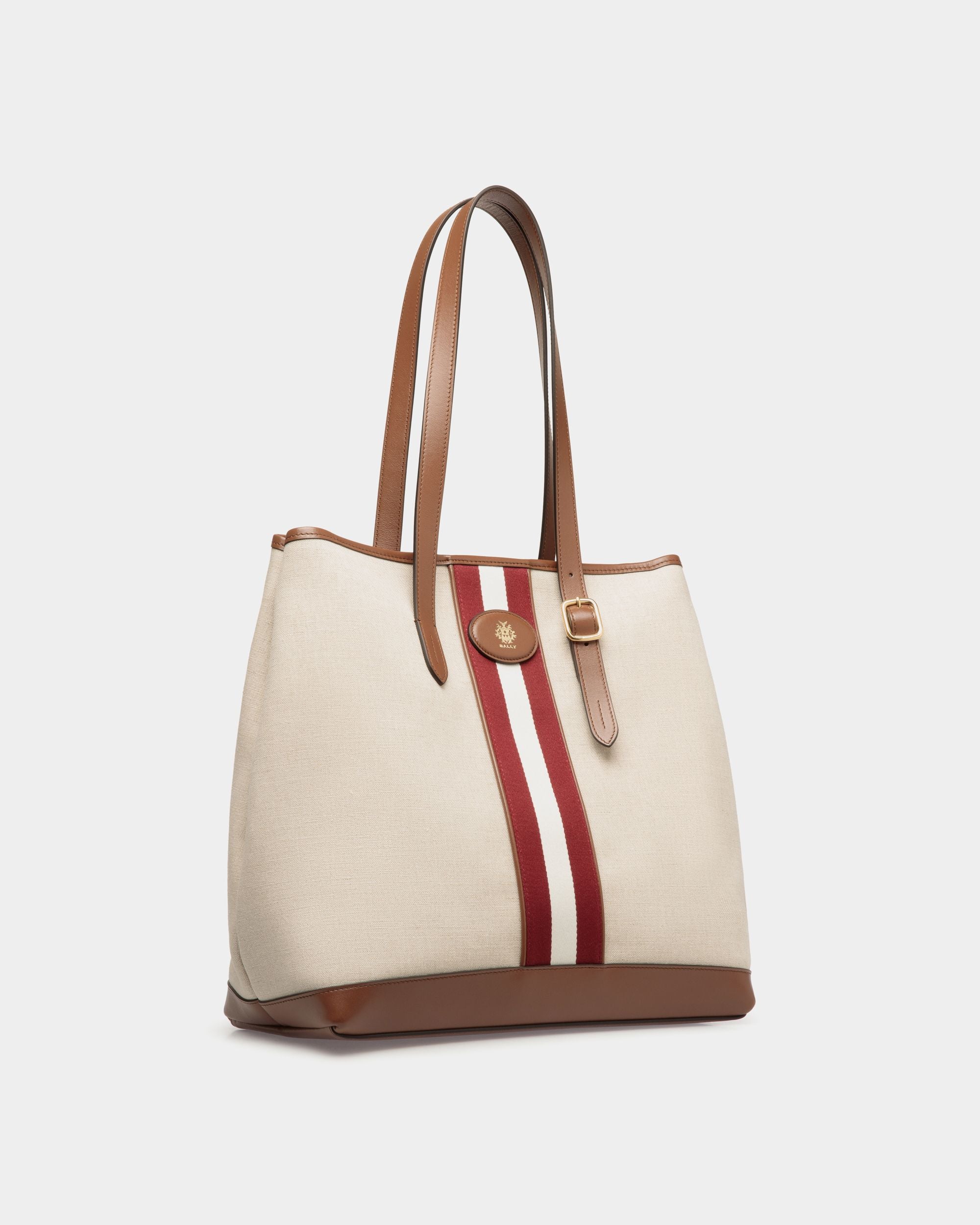 Beckett Tote Bag in Natural Canvas and Brown Leather - Femme - Bally - 03