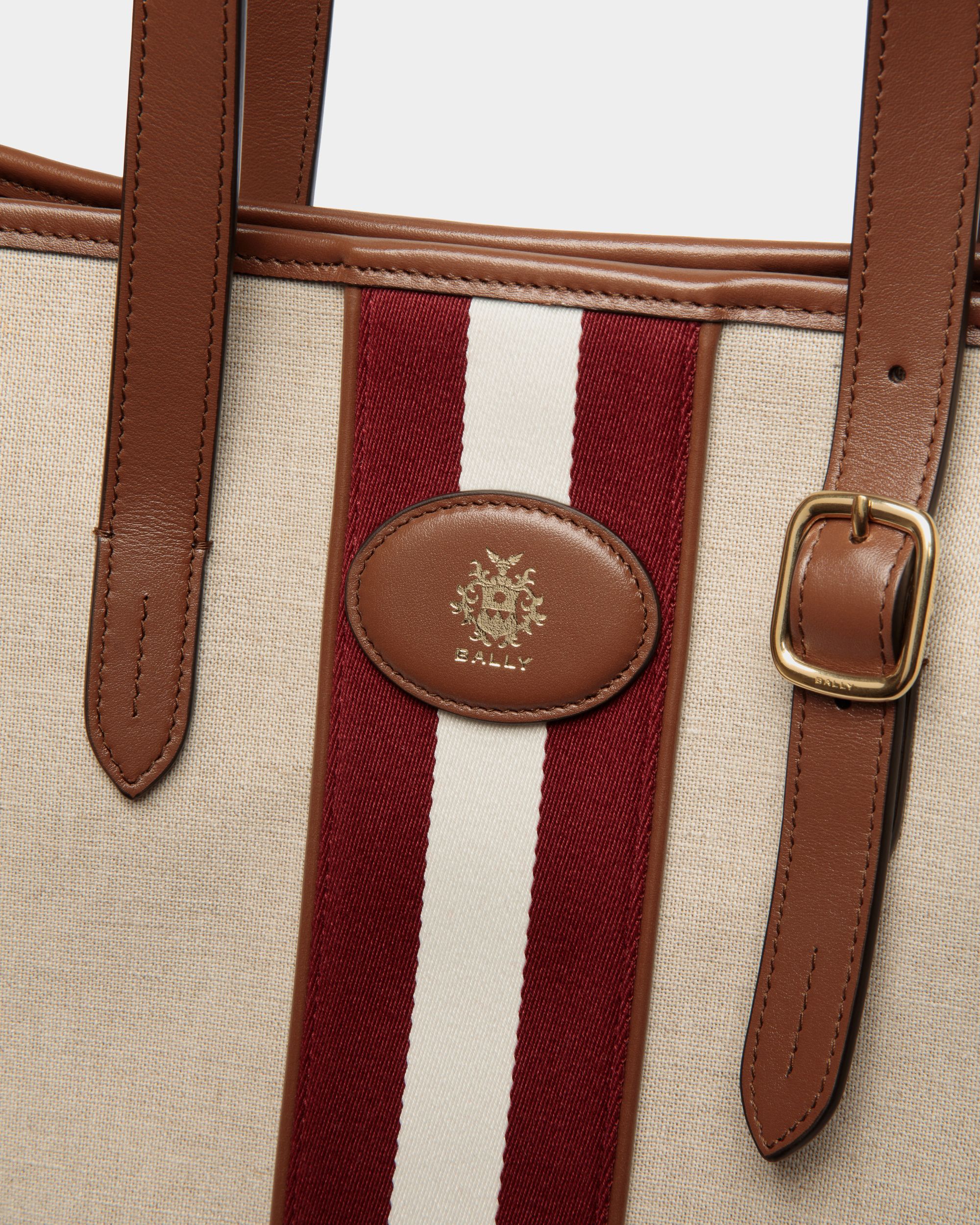 Beckett Tote Bag in Natural Canvas and Brown Leather - Femme - Bally - 05