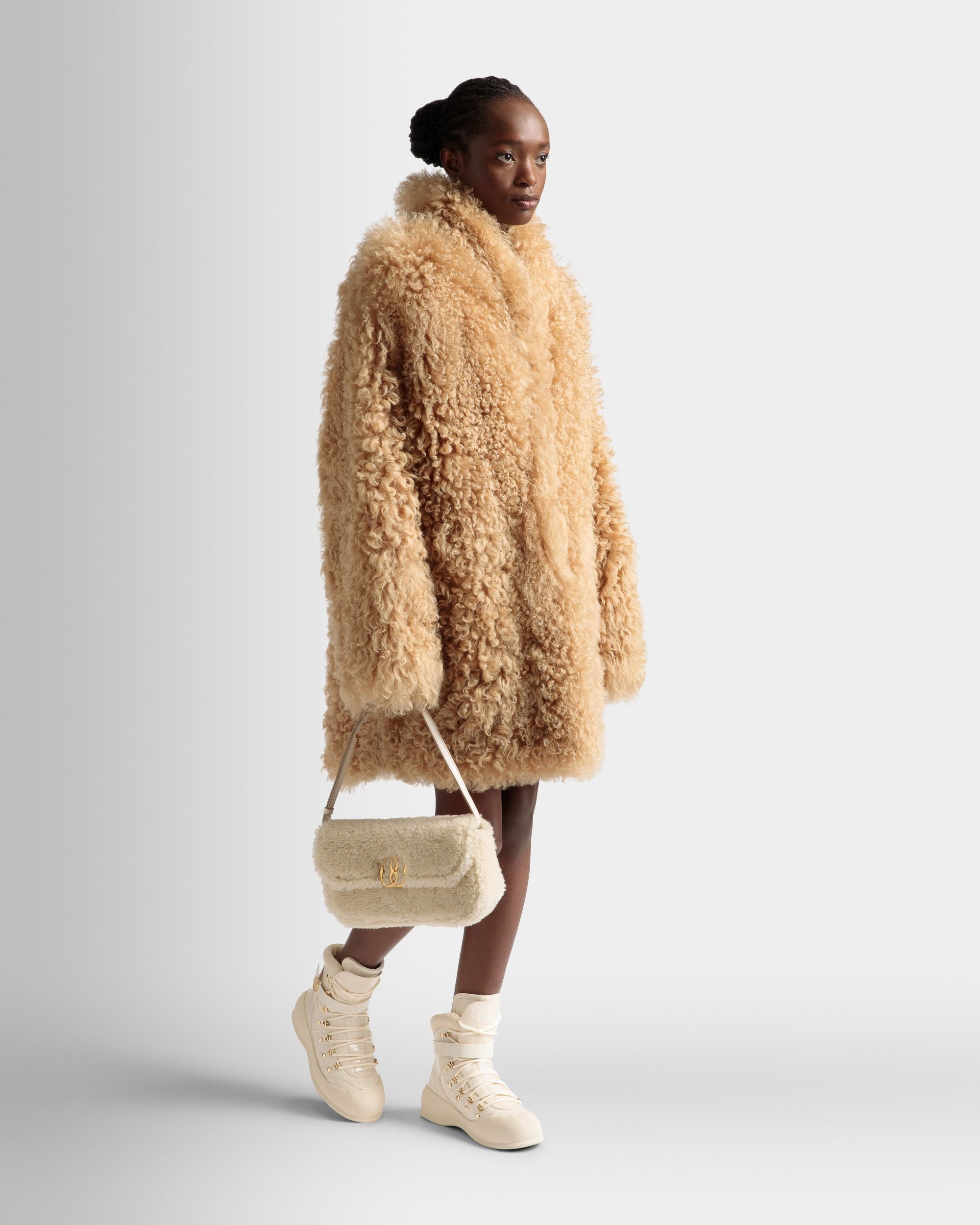 Sac D’Épaule Emblem En Laine Ivoire - Femme - Bally - 02