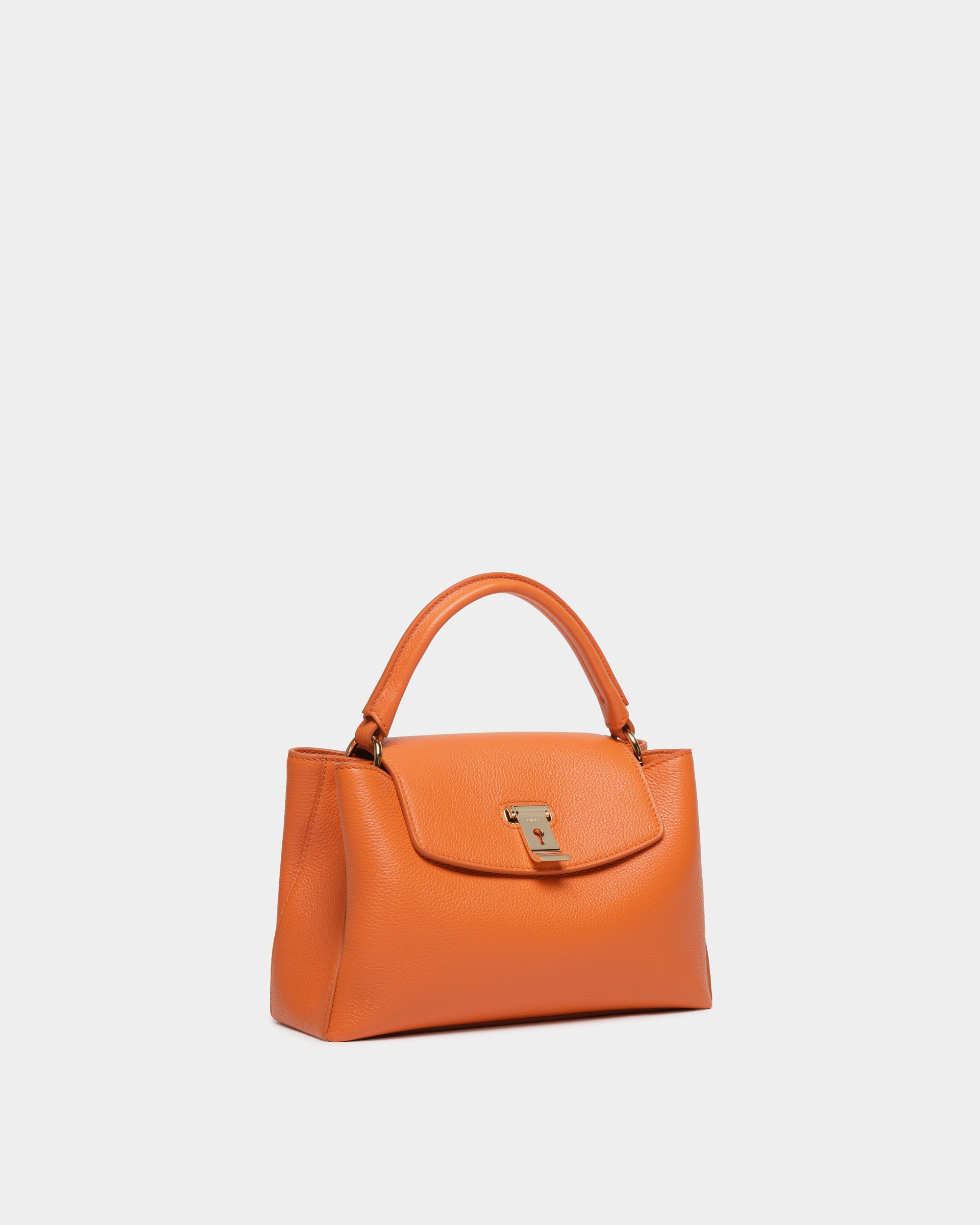 Kleine Lock Me Henkeltasche Aus Genarbtem Leder In Koi Orange - Damen - Bally - 04