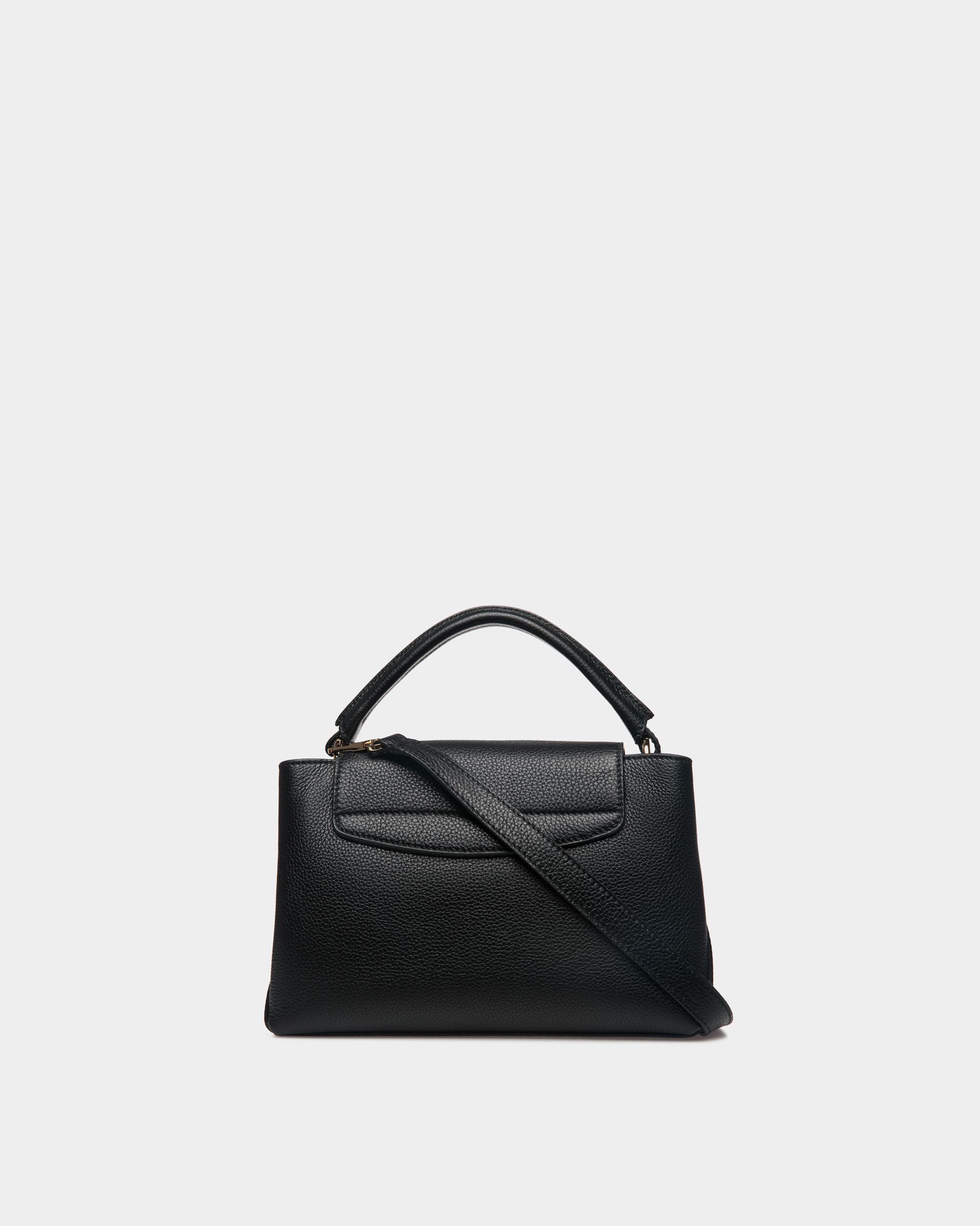 Lock Me Small Top Handle Bag In Black Grained Leather - Women's - Bally - 03