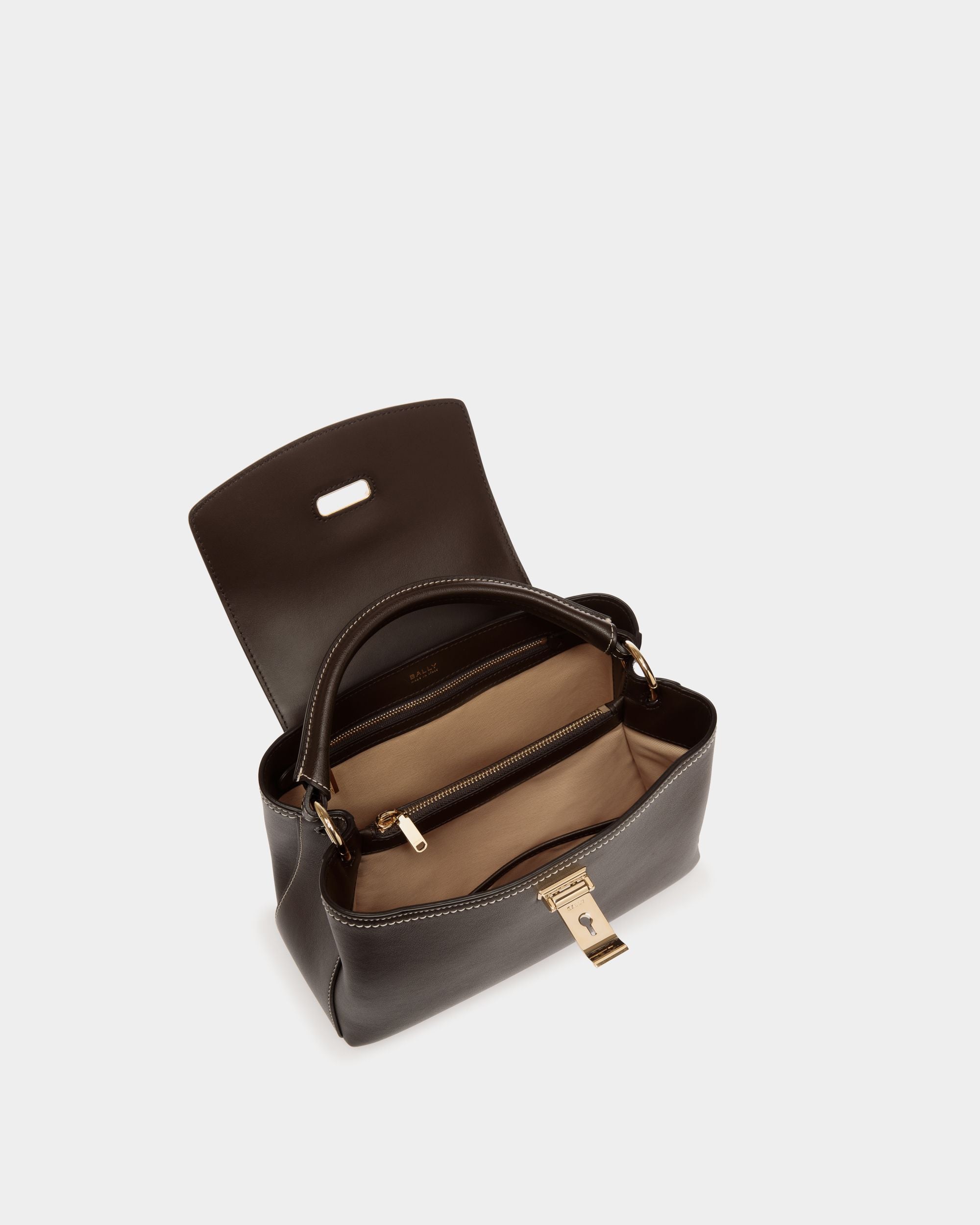 Kleine Lock Me Henkeltasche Aus Leder In Ebenholzschwarz - Damen - Bally - 04
