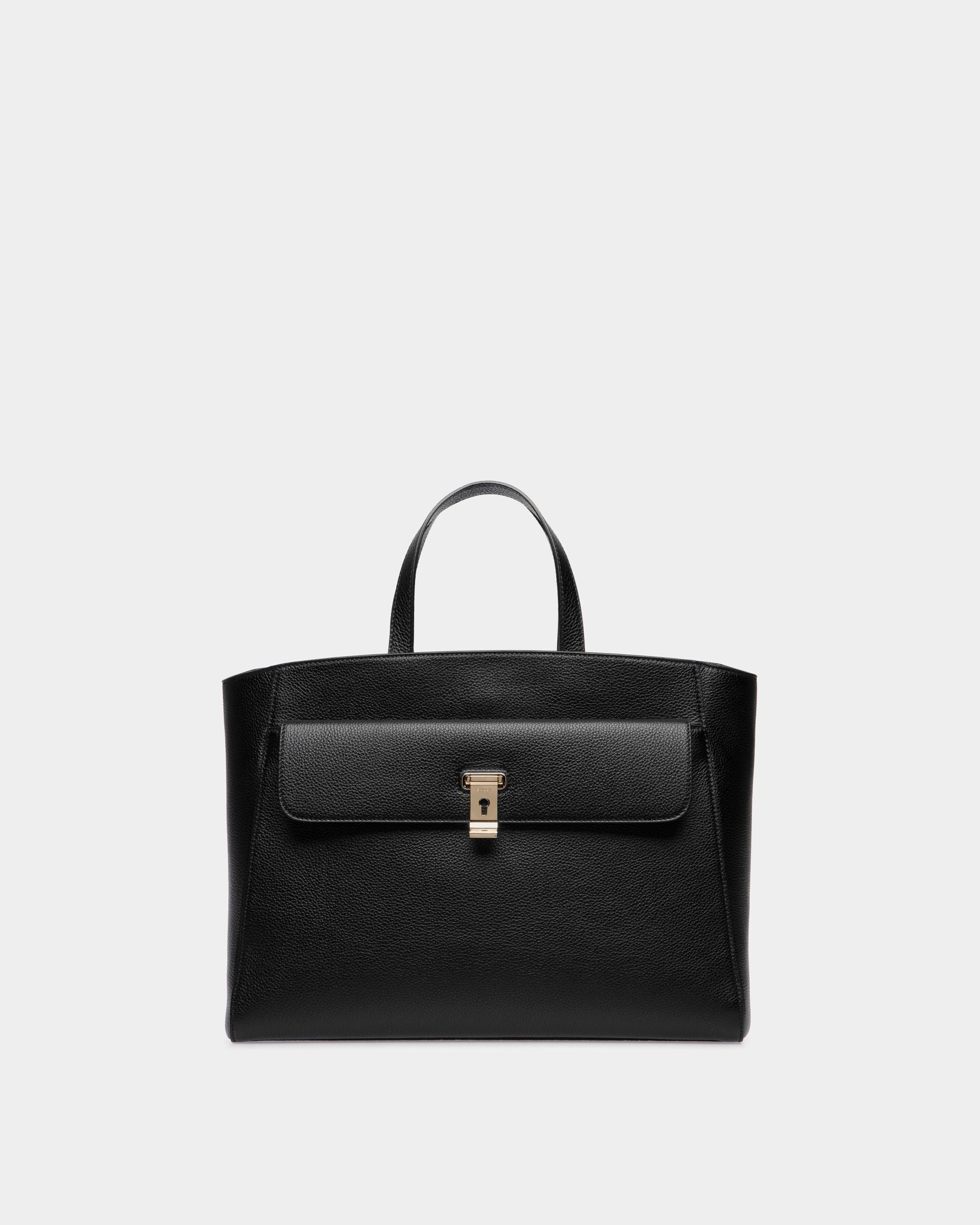 Sac Fourre-Tout Lock Me En Cuir Grainé Noir - Femme - Bally - 01