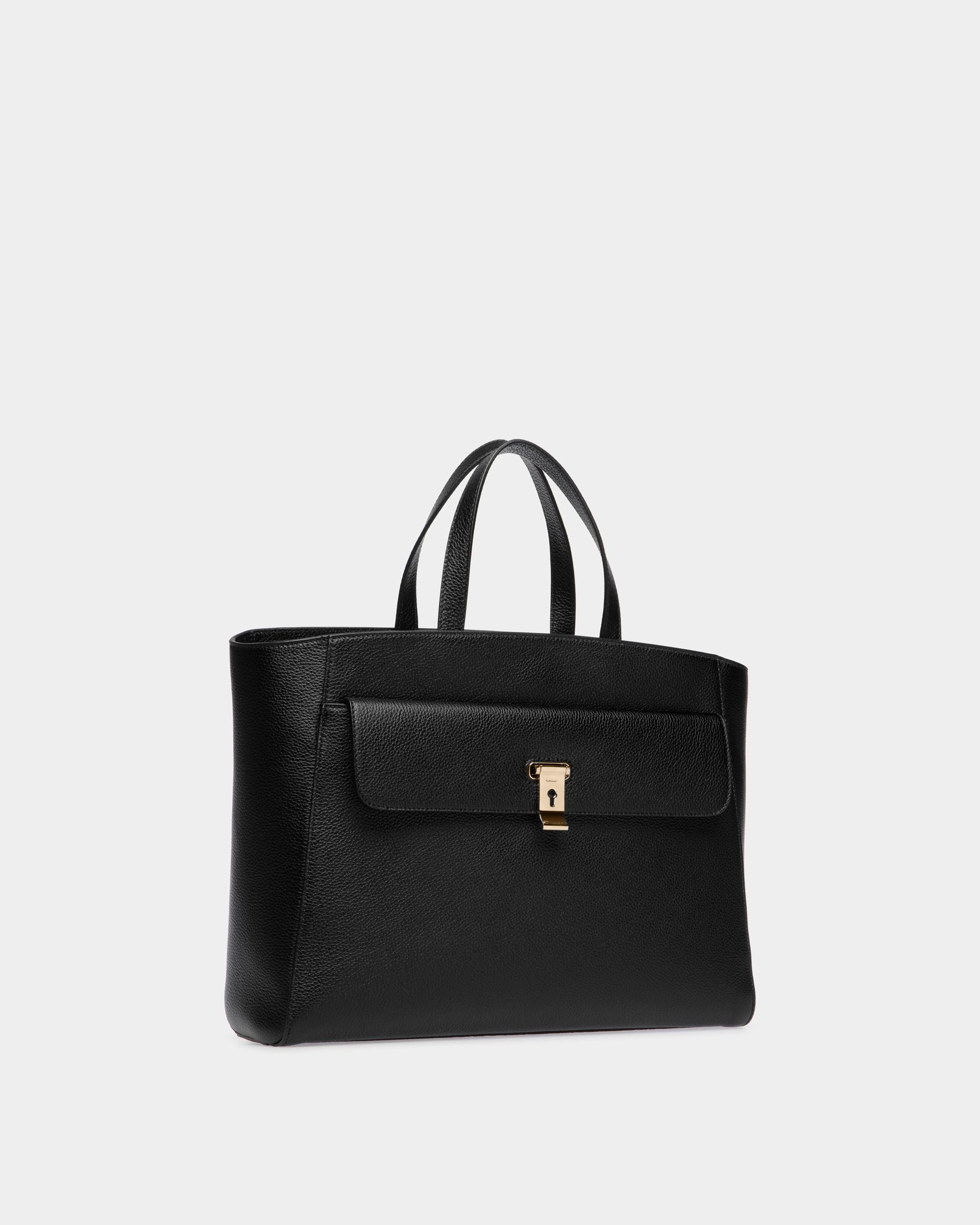 Sac Fourre-Tout Lock Me En Cuir Grainé Noir - Femme - Bally - 03