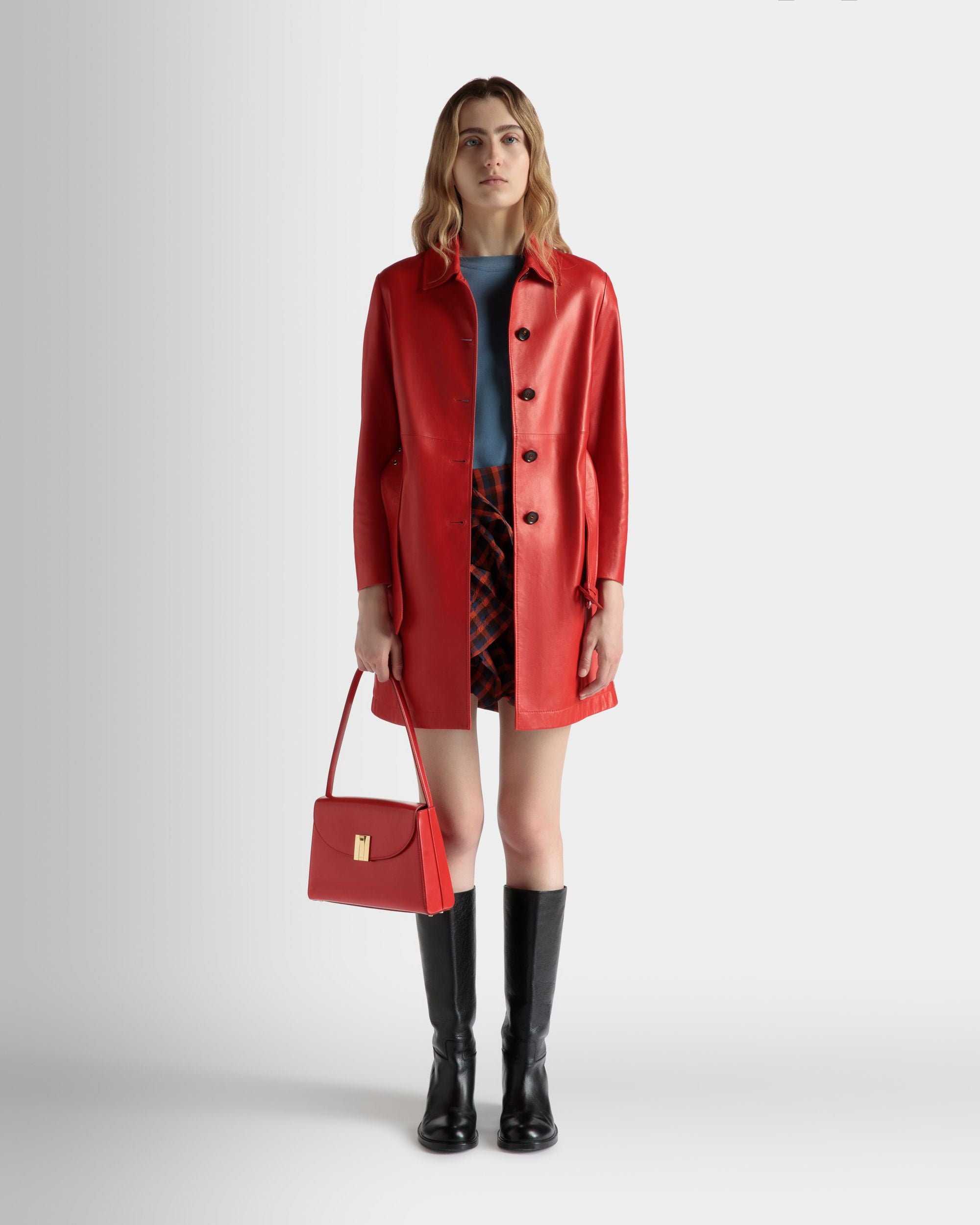 Sac D’épaule Ollam En Cuir Brossé Candy Red - Femme - Bally - 02