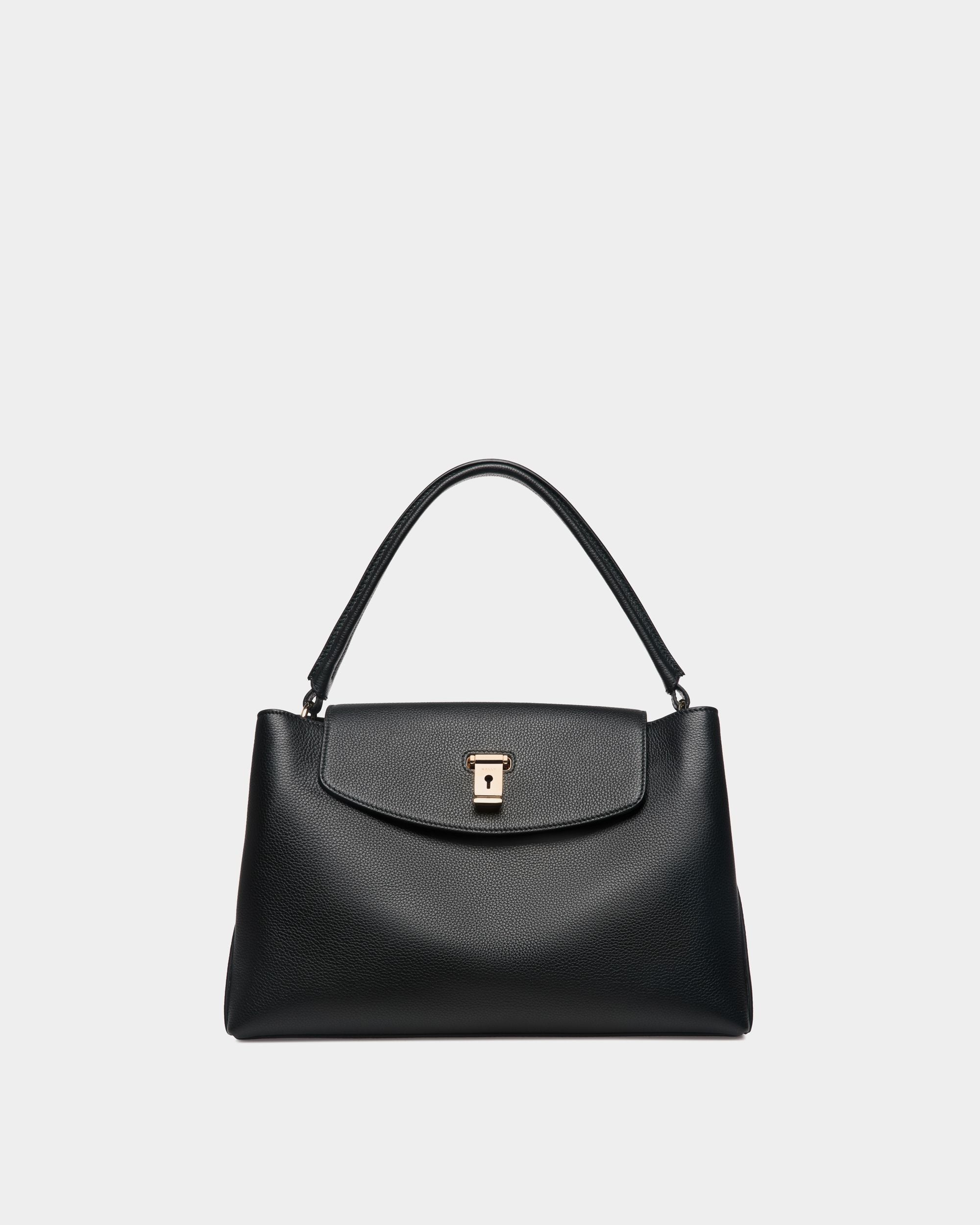 Lock Me Top Handle Bag In Black Grained Leather - Women's - Bally - 01