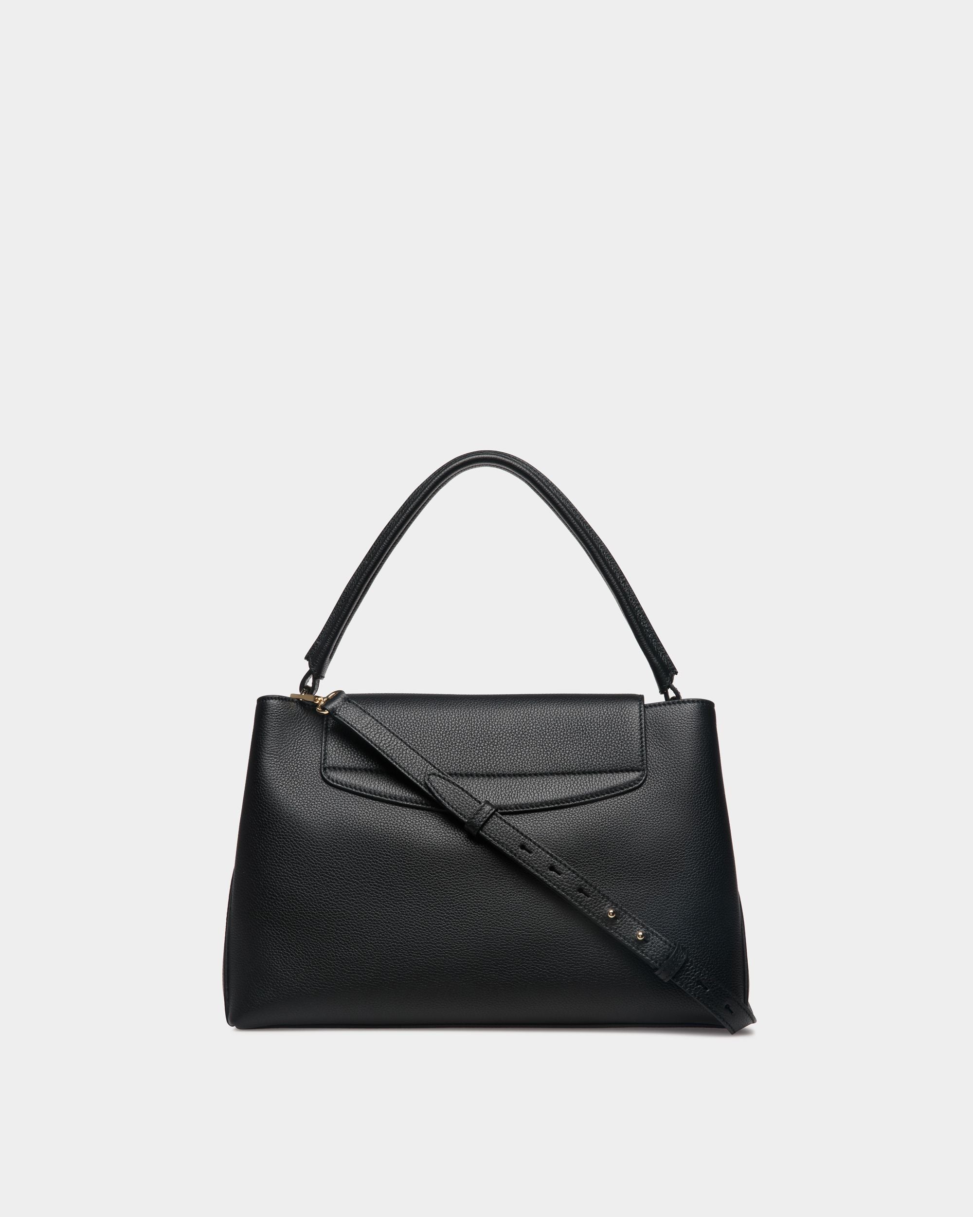 Lock Me Top Handle Bag In Black Grained Leather - Women's - Bally - 03