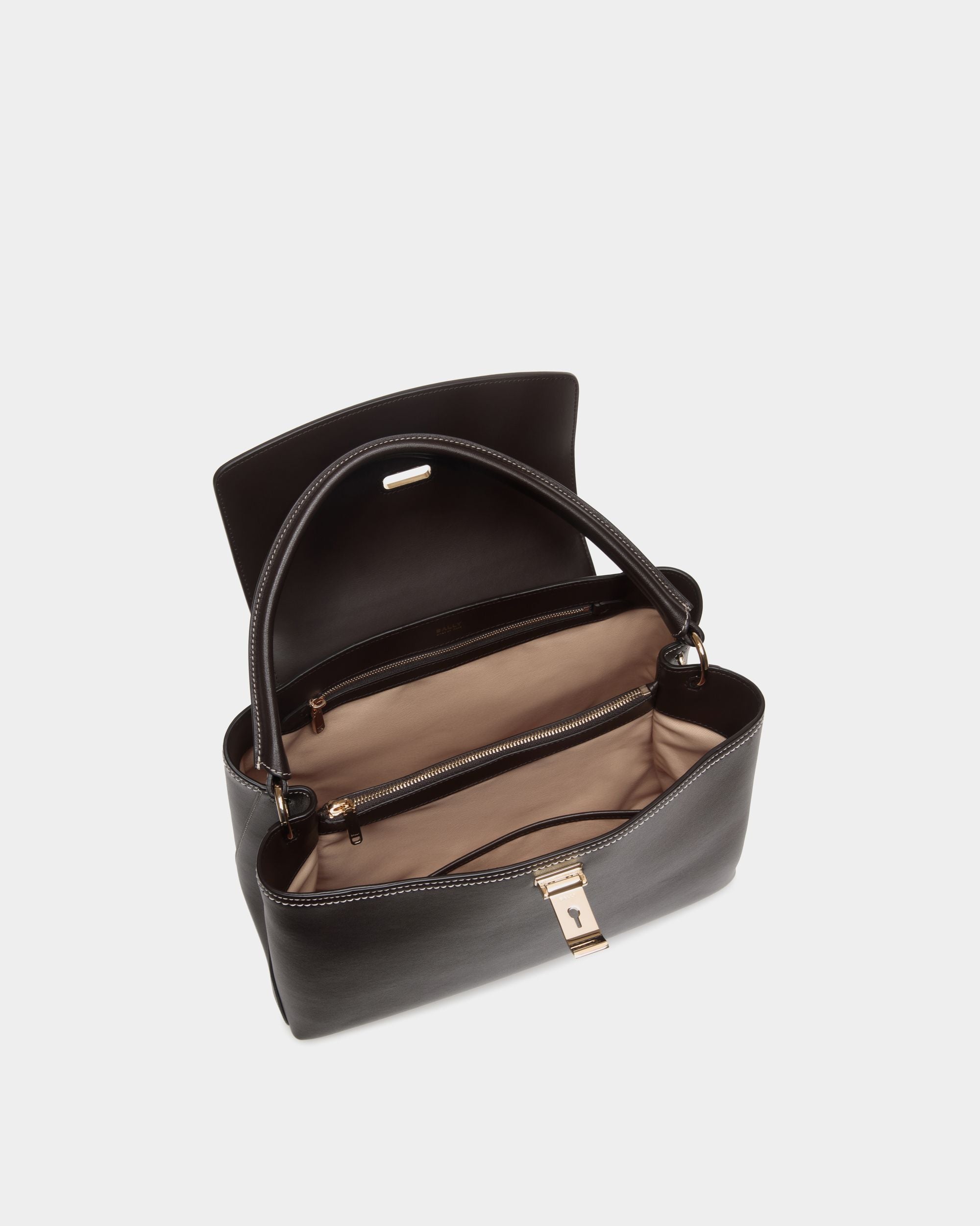 Lock Me Top Handle Bag in Ebano Leather - Women's - Bally - 05