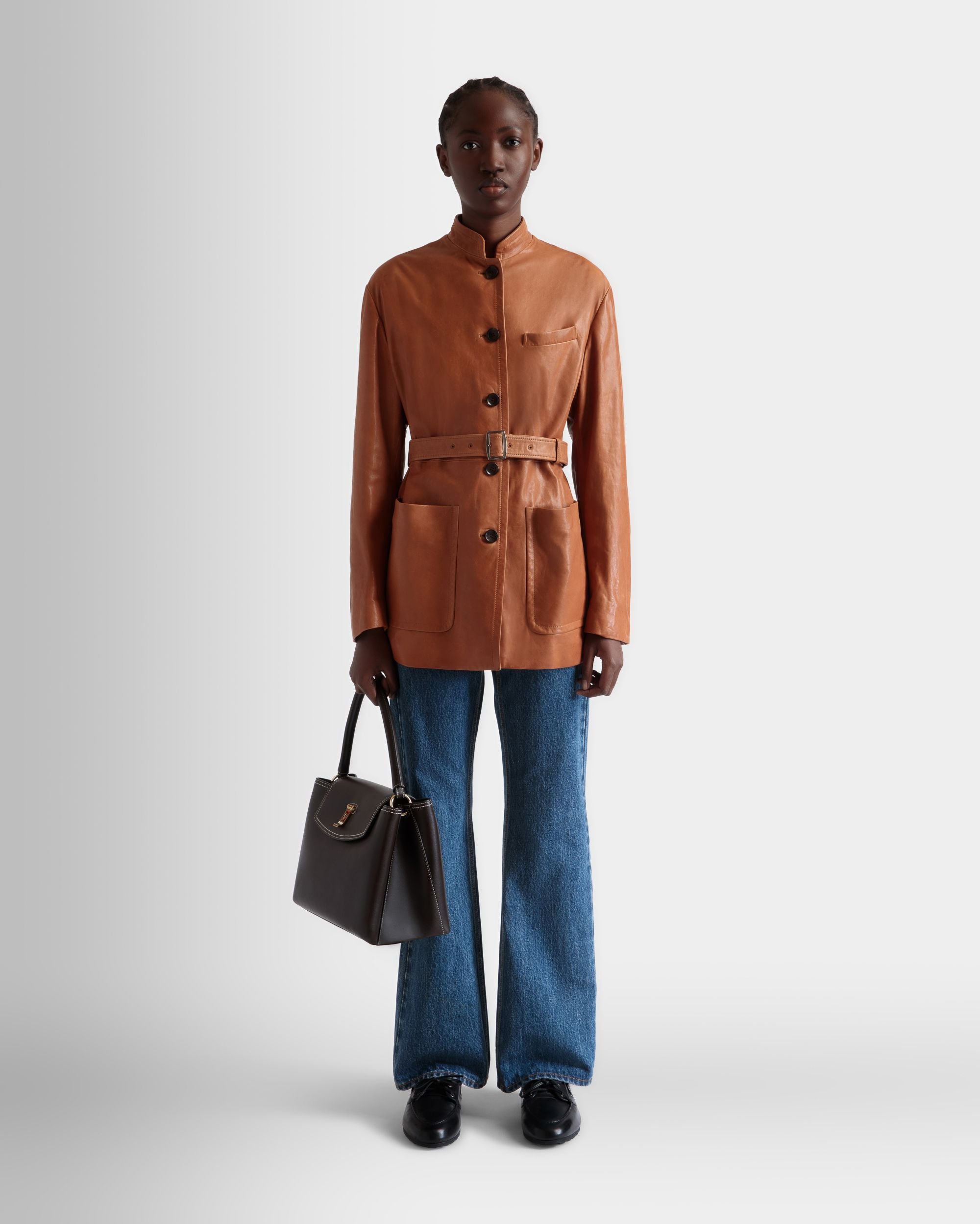 Lock Me Top Handle Bag in Ebano Leather - Women's - Bally - 07
