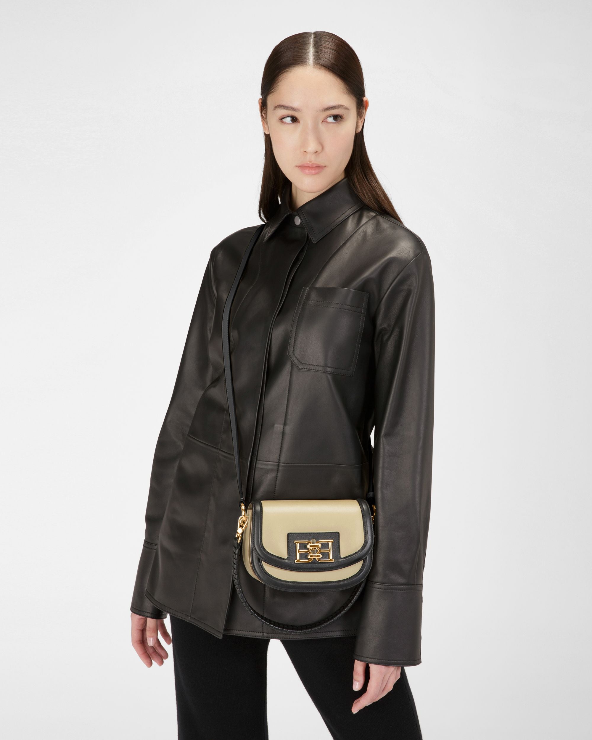 Baily Mini-Sac En Cuir Beige Clair Et Noir - Femme - Bally - 02