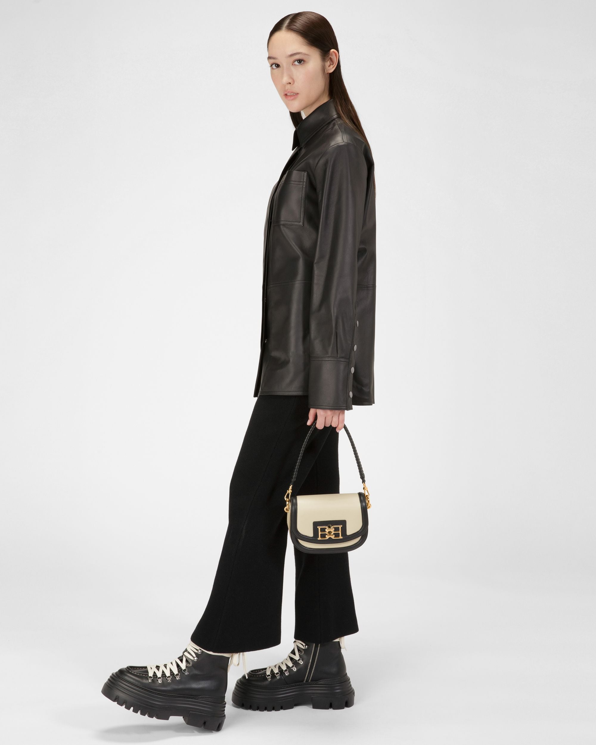 Baily Mini-Sac En Cuir Beige Clair Et Noir - Femme - Bally - 07